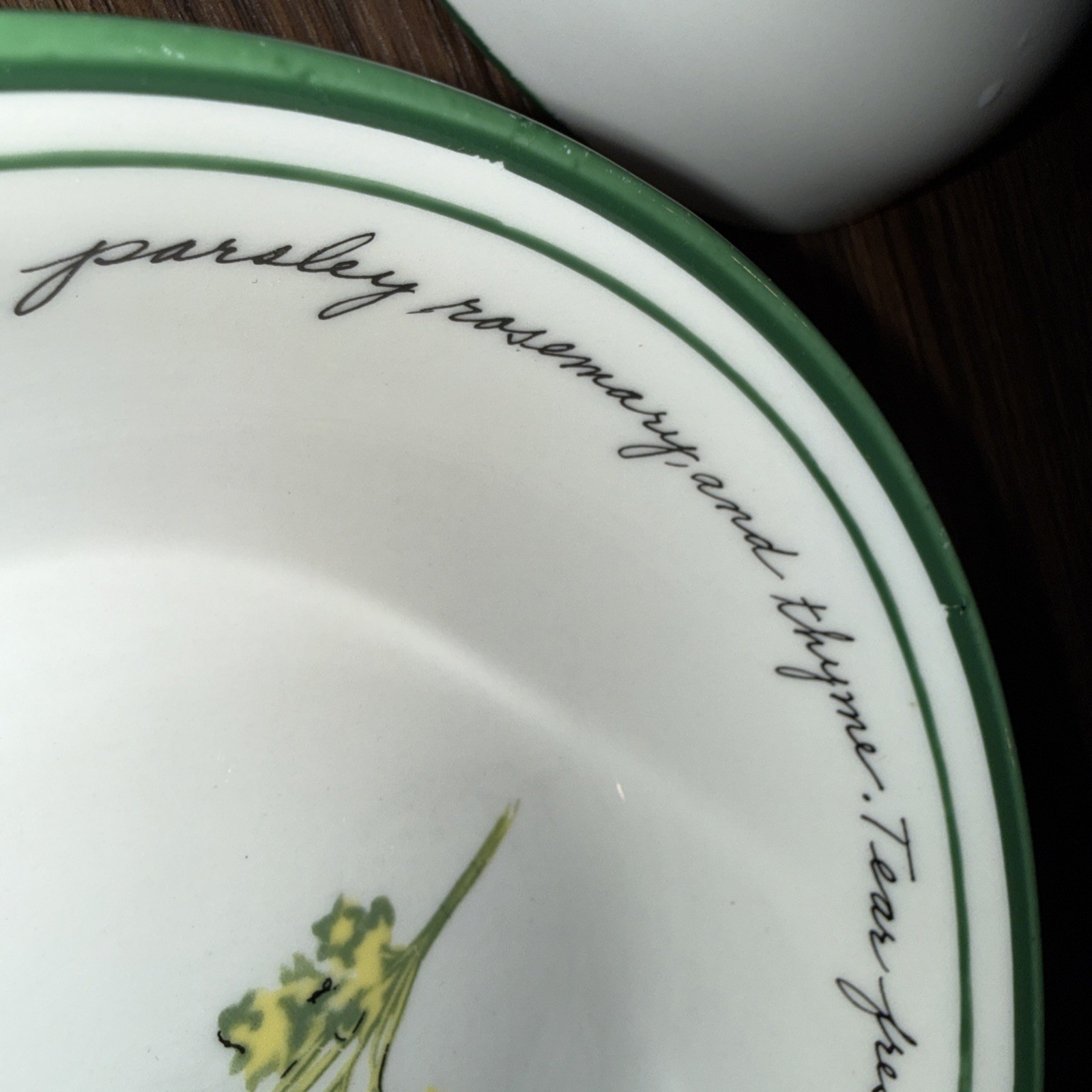 Gibson Herb Gardens Bowl Set: 4 bowls 7.25in and 1 bowl 10in Recipe Script Rim