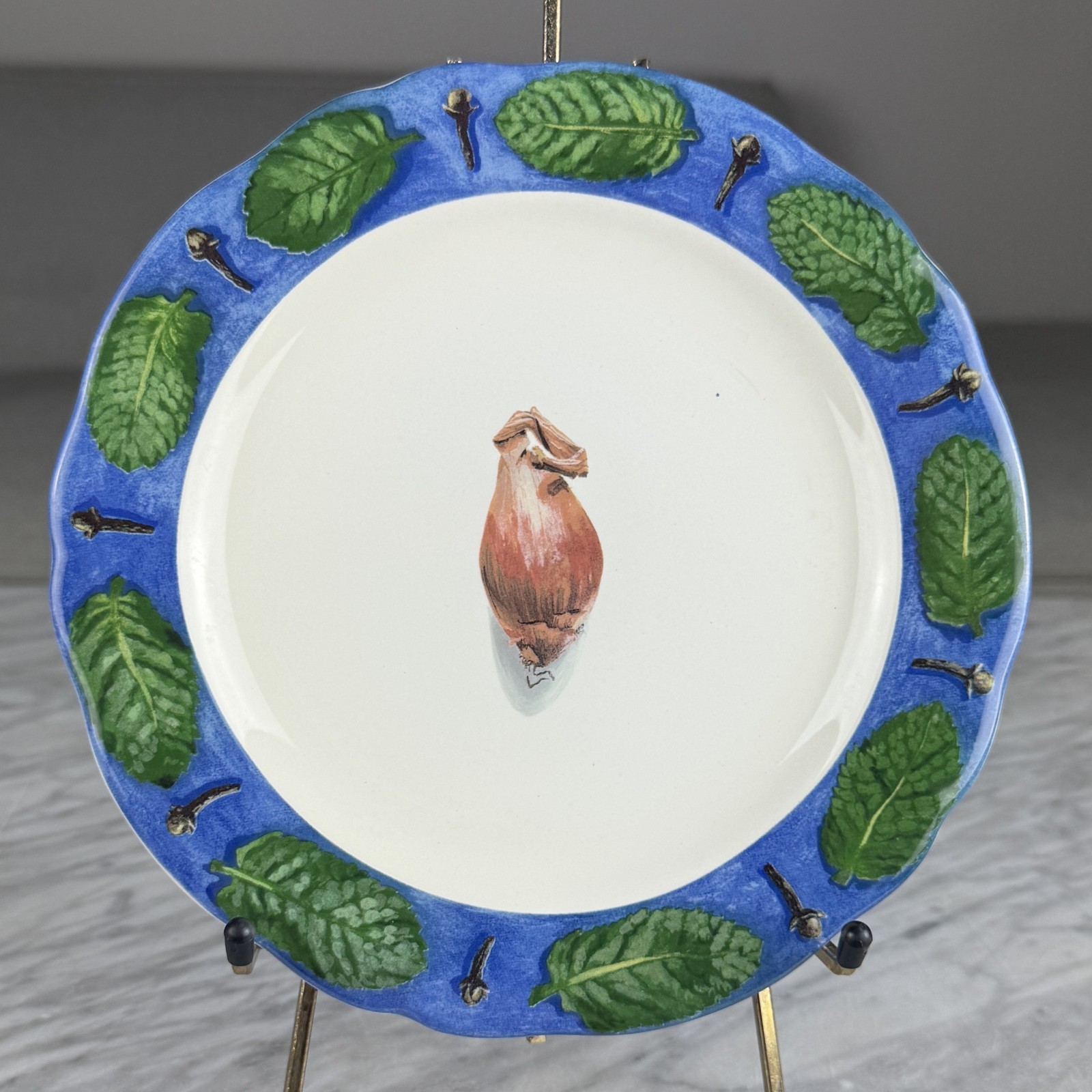 Set Of 6 POIVRE ET SEL BLUE Salad Plates 8.75″ Vintage Faiencerie De Gien France
