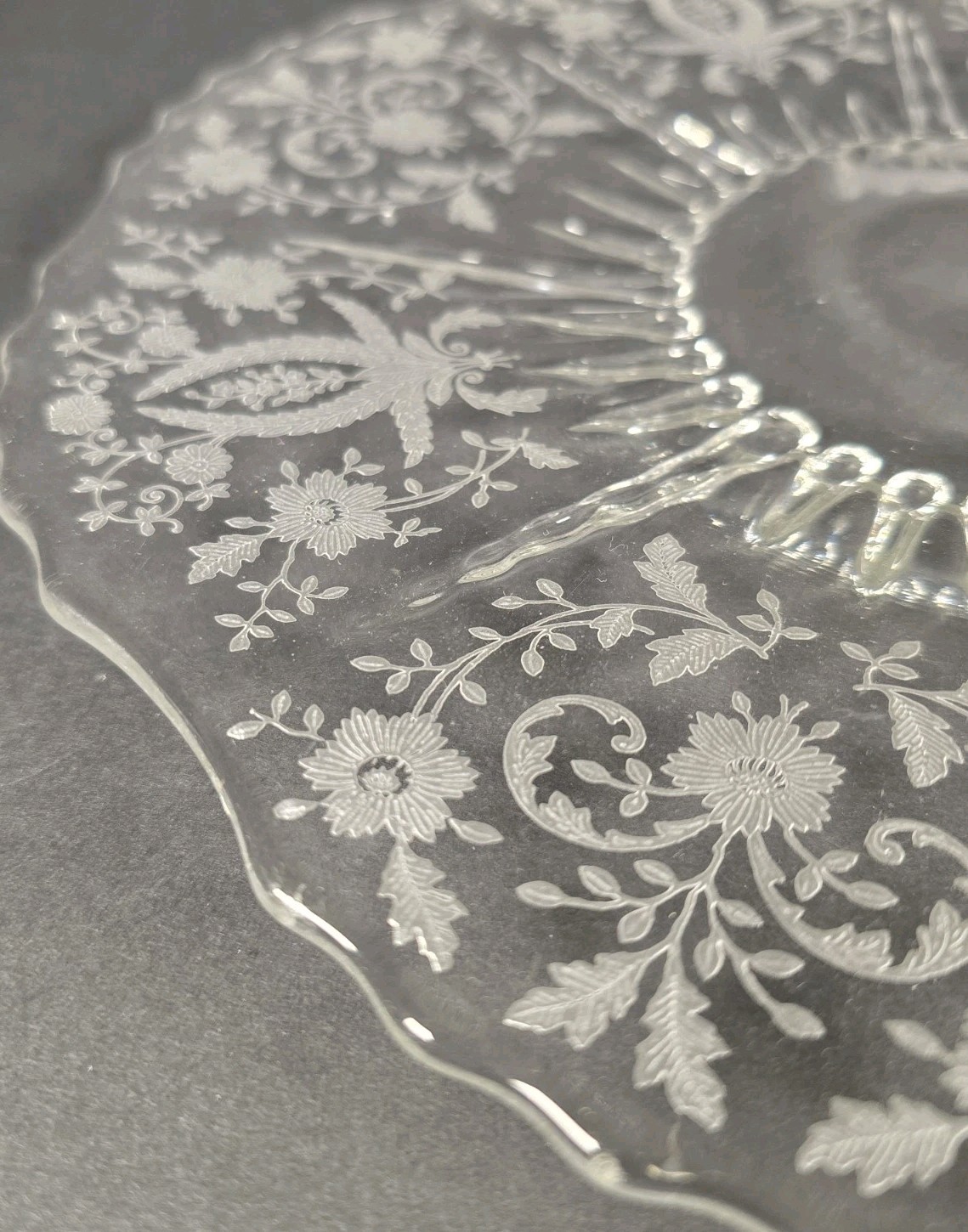New Martinsville Prelude Etched Glass Salver Plate