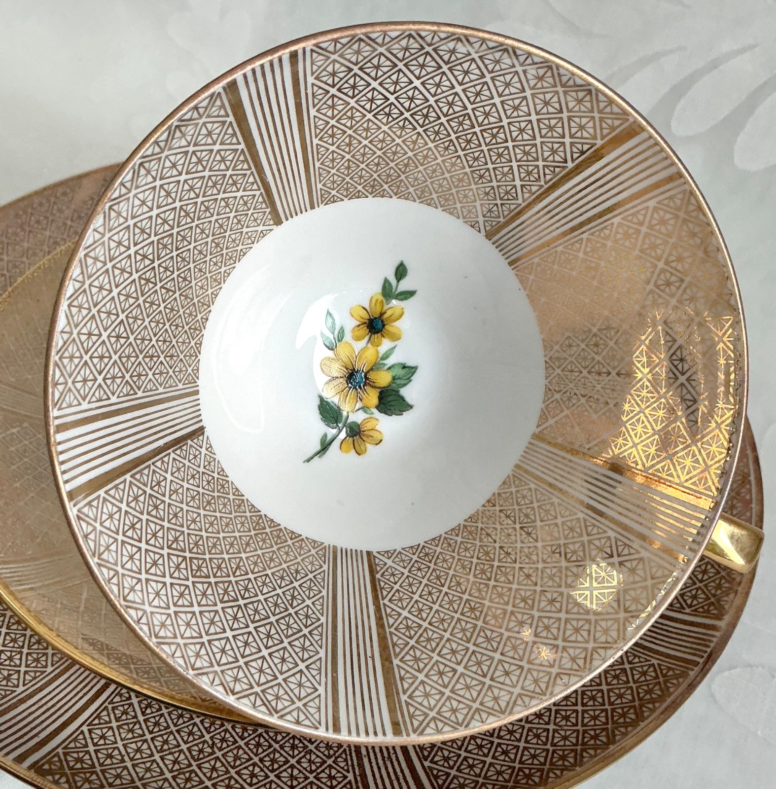 Vtg 3-pc Set Mitterteich Bavaria Porcelain Teacup Saucer Mid Century Germany