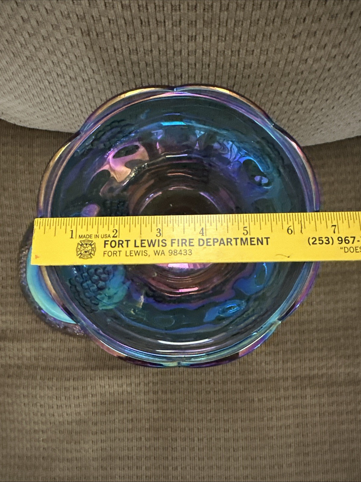 Vintage Iridescent Blue Carnival Glass Pedestal Bowl with Lid 11” Ht