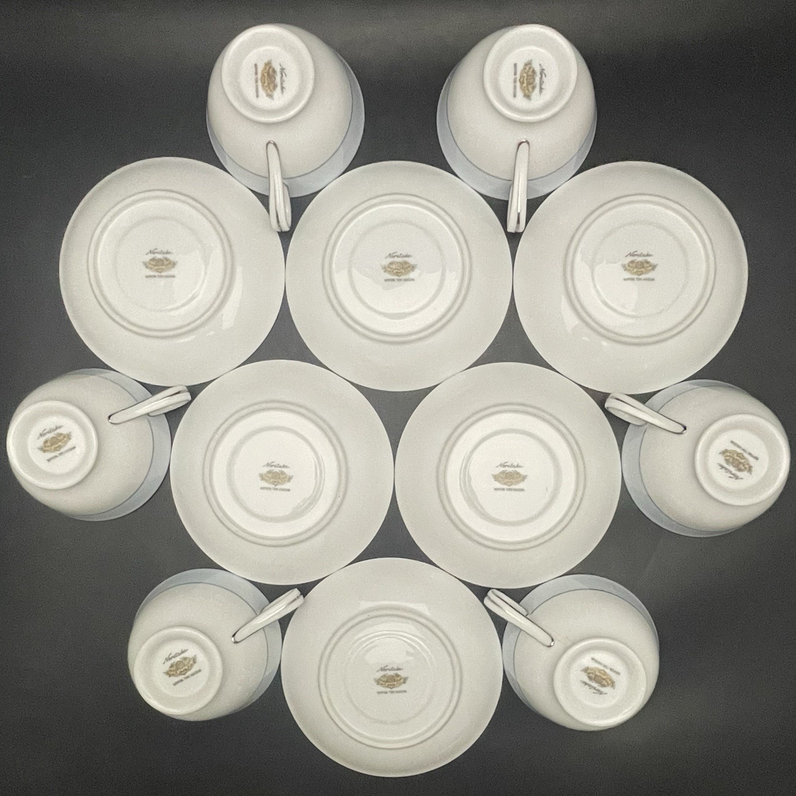 Noritake Nippon Toki Kaisha 1584 Rose Blue Platinum 46pc Dinnerware for 6 c1947