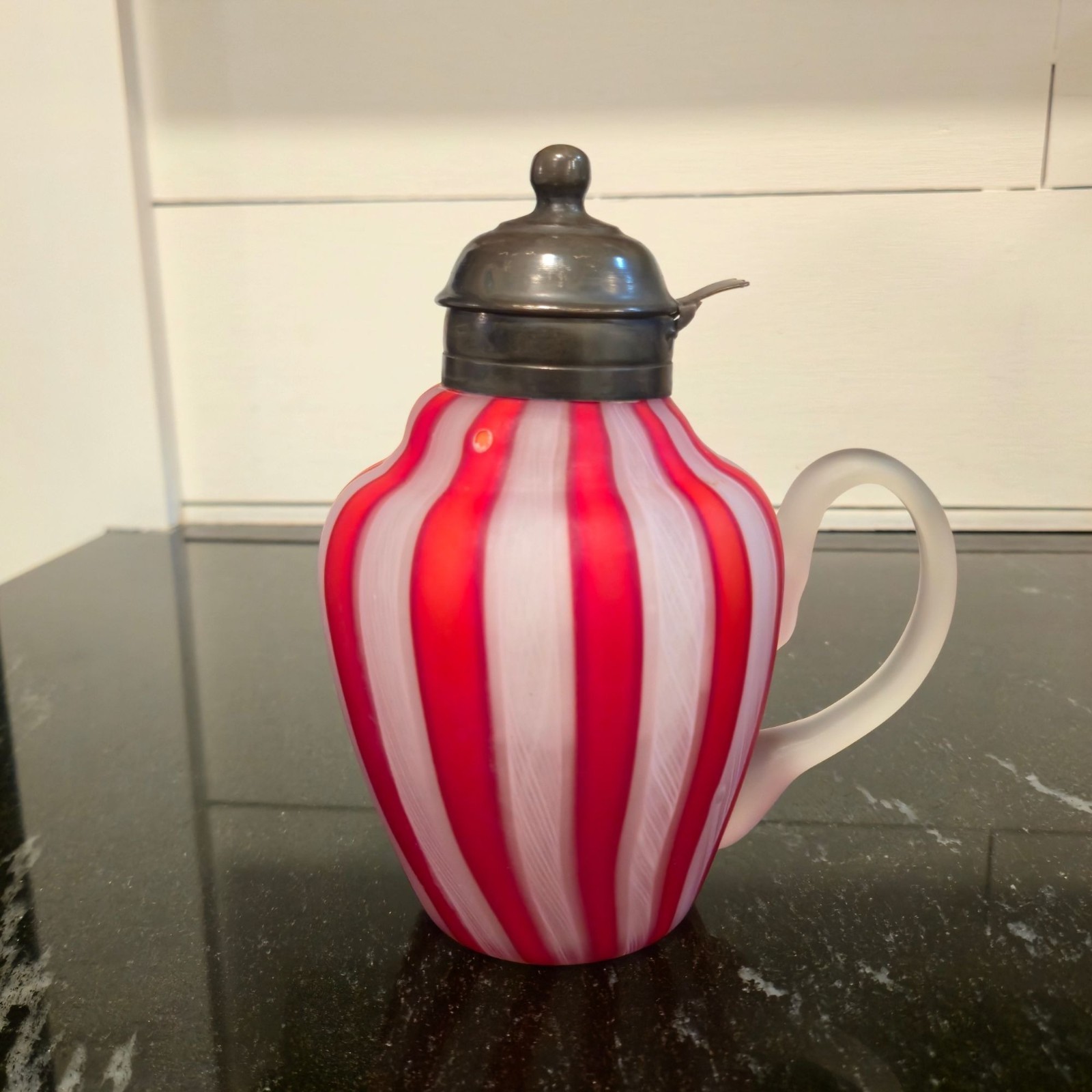 Vintage FRATELLI TOSO Murano Latticino Glass Syrup Jug Italian Victorian cruet