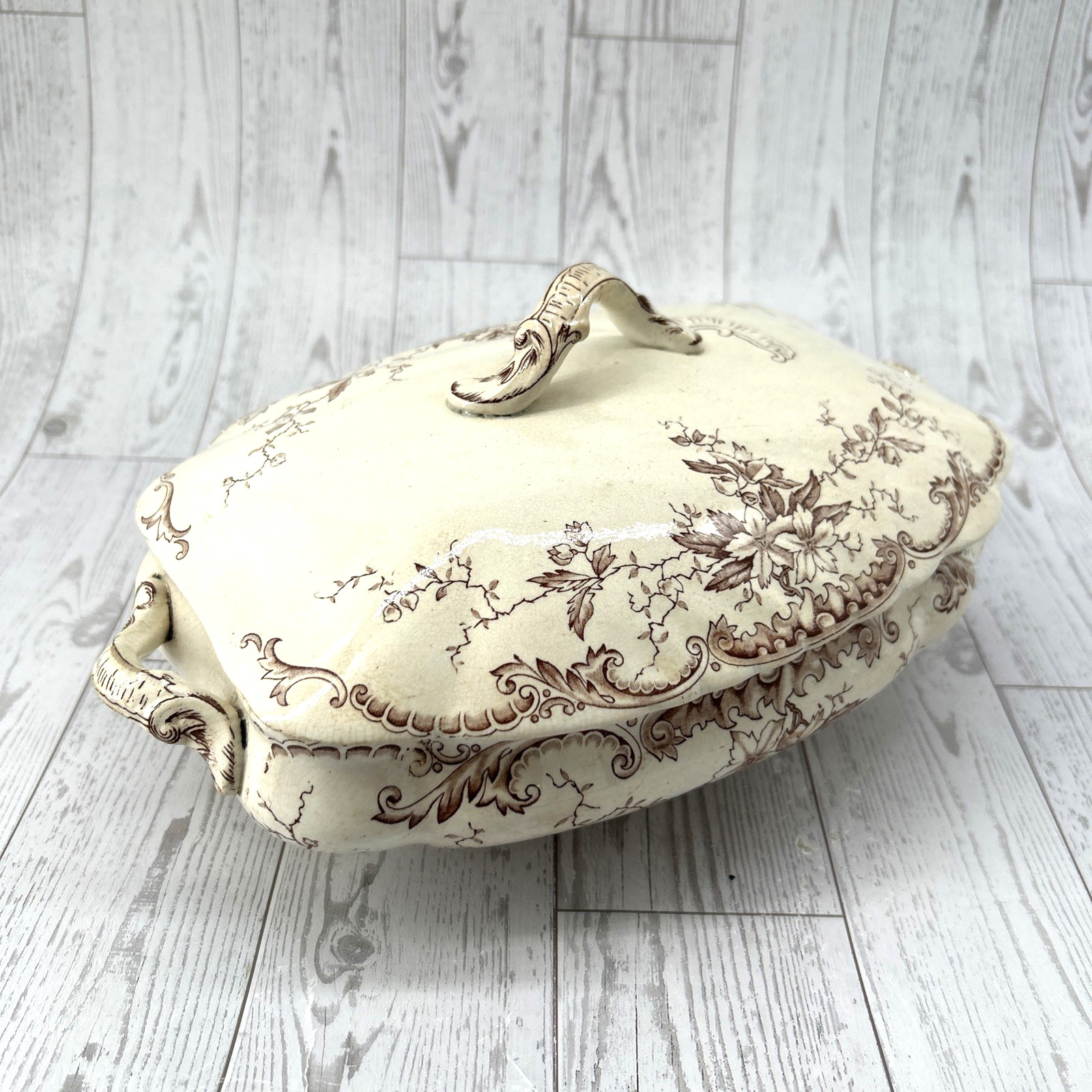 Antique 1800’s Brown Transferware Lidded Vegetable Dish Harvard H&CoC England