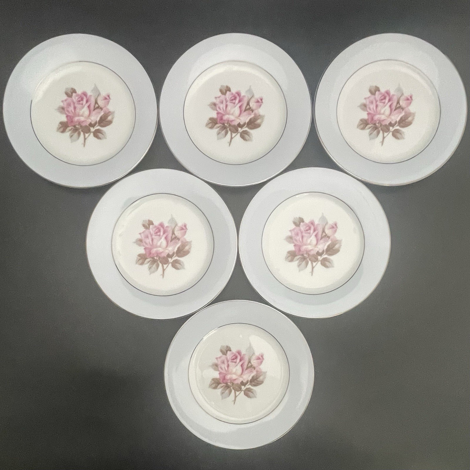 Noritake Nippon Toki Kaisha 1584 Rose Blue Platinum 46pc Dinnerware for 6 c1947