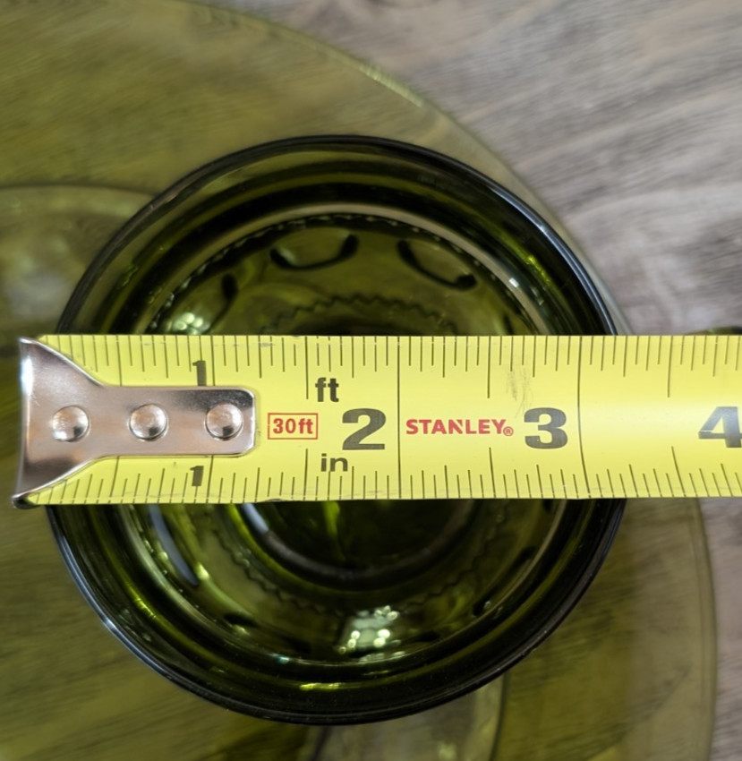 Vintage Olive Green Glass Snack Set Plates Cups Thumbprint Luncheon Set of 3