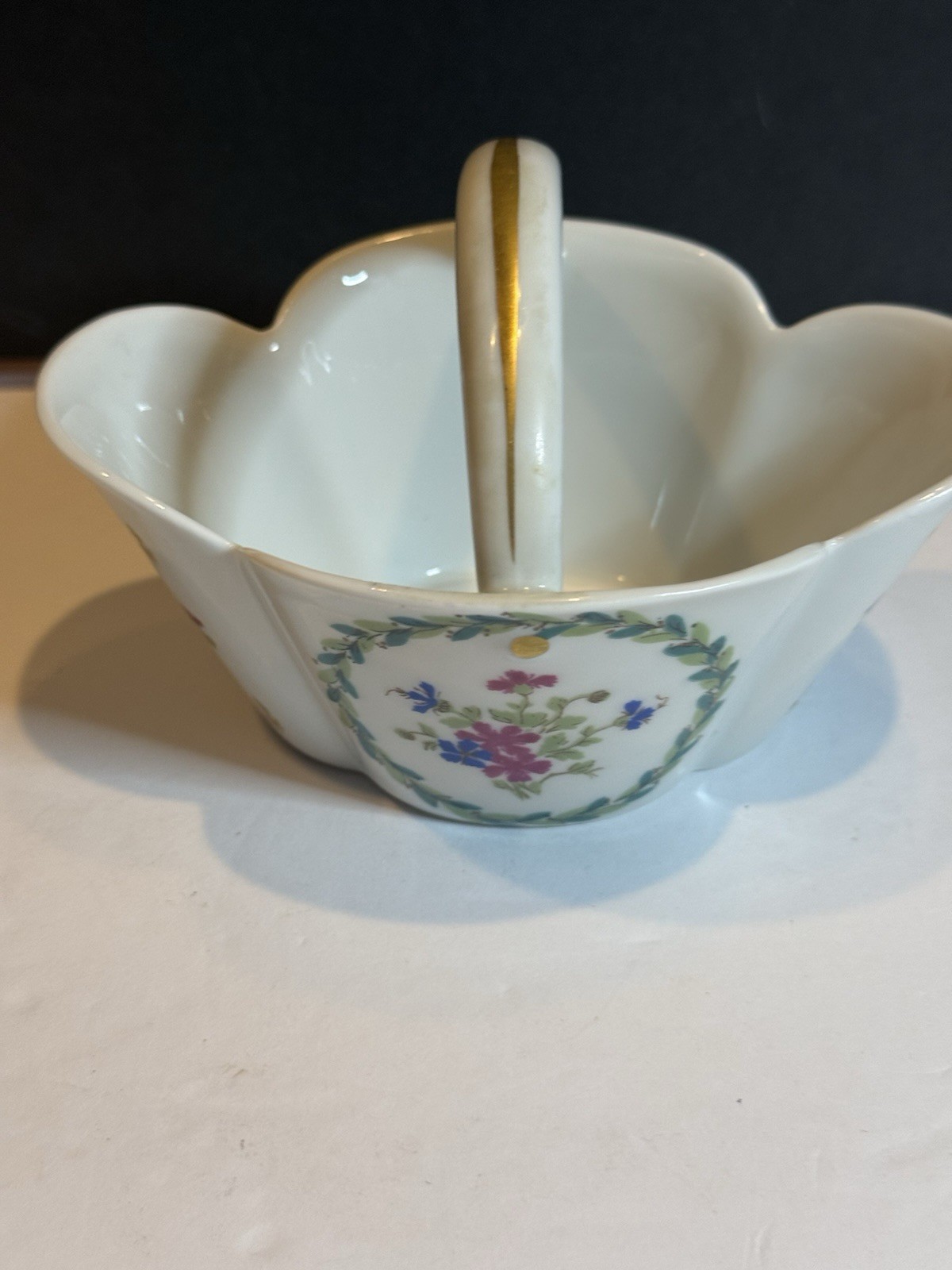 Haviland Limoges Vieux Paris Porcelain Basket Floral Gold Handle France Vintage