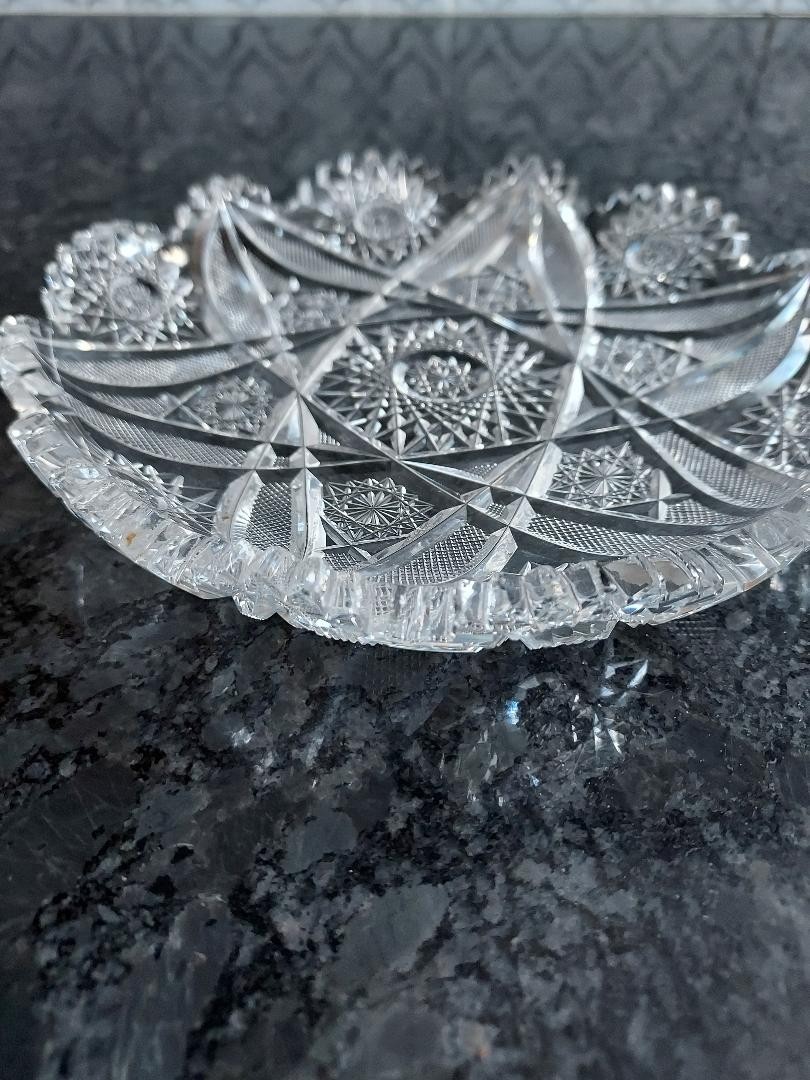 American Brilliant Cane in Cane Hobstar Cut Glass Bowl VTG Saw Tooth ABP 6 3/4″