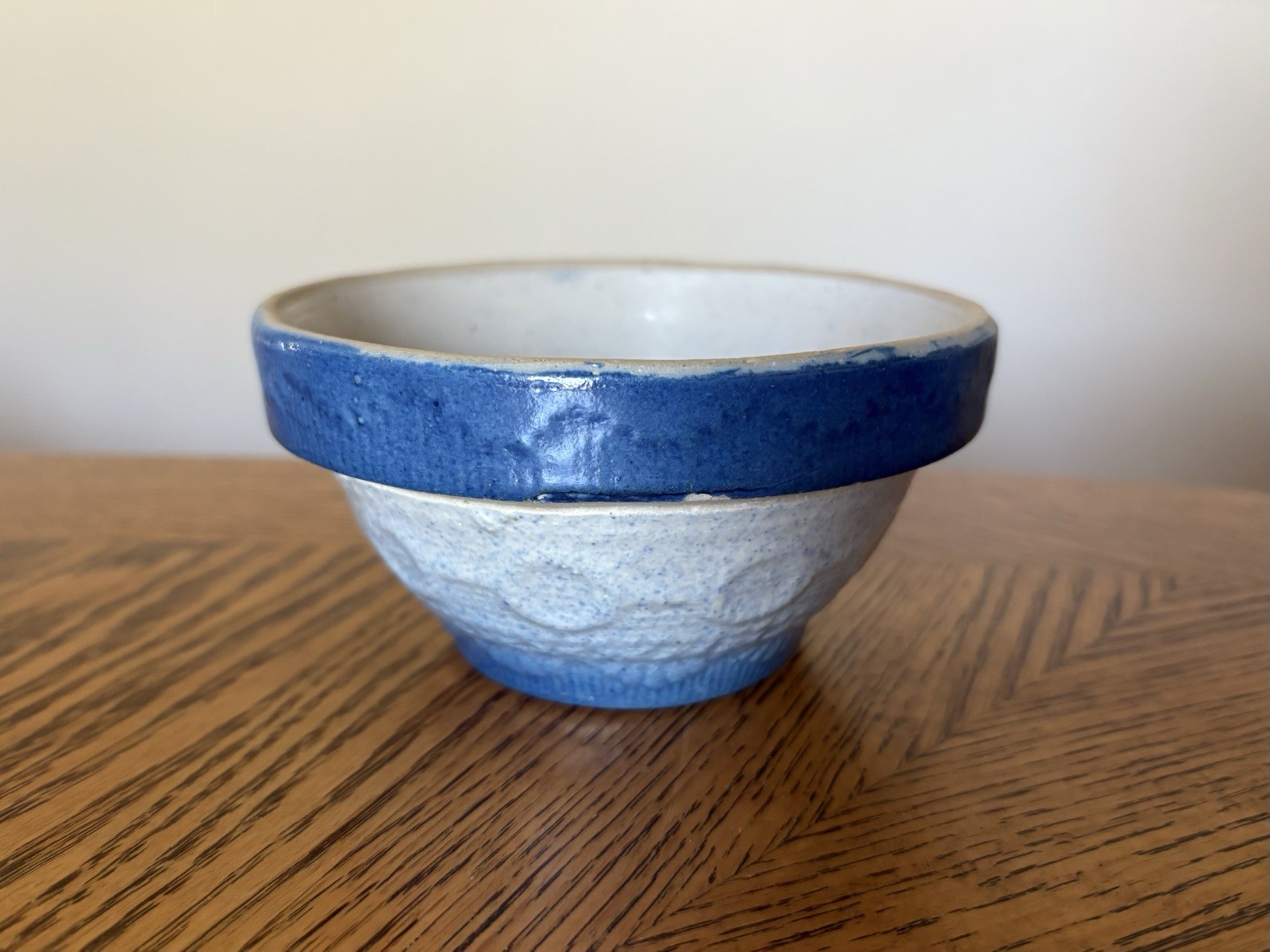 Blue Salt Glazed Stoneware 5 1/4” Mixing Bowl Wedding Ring Pattern