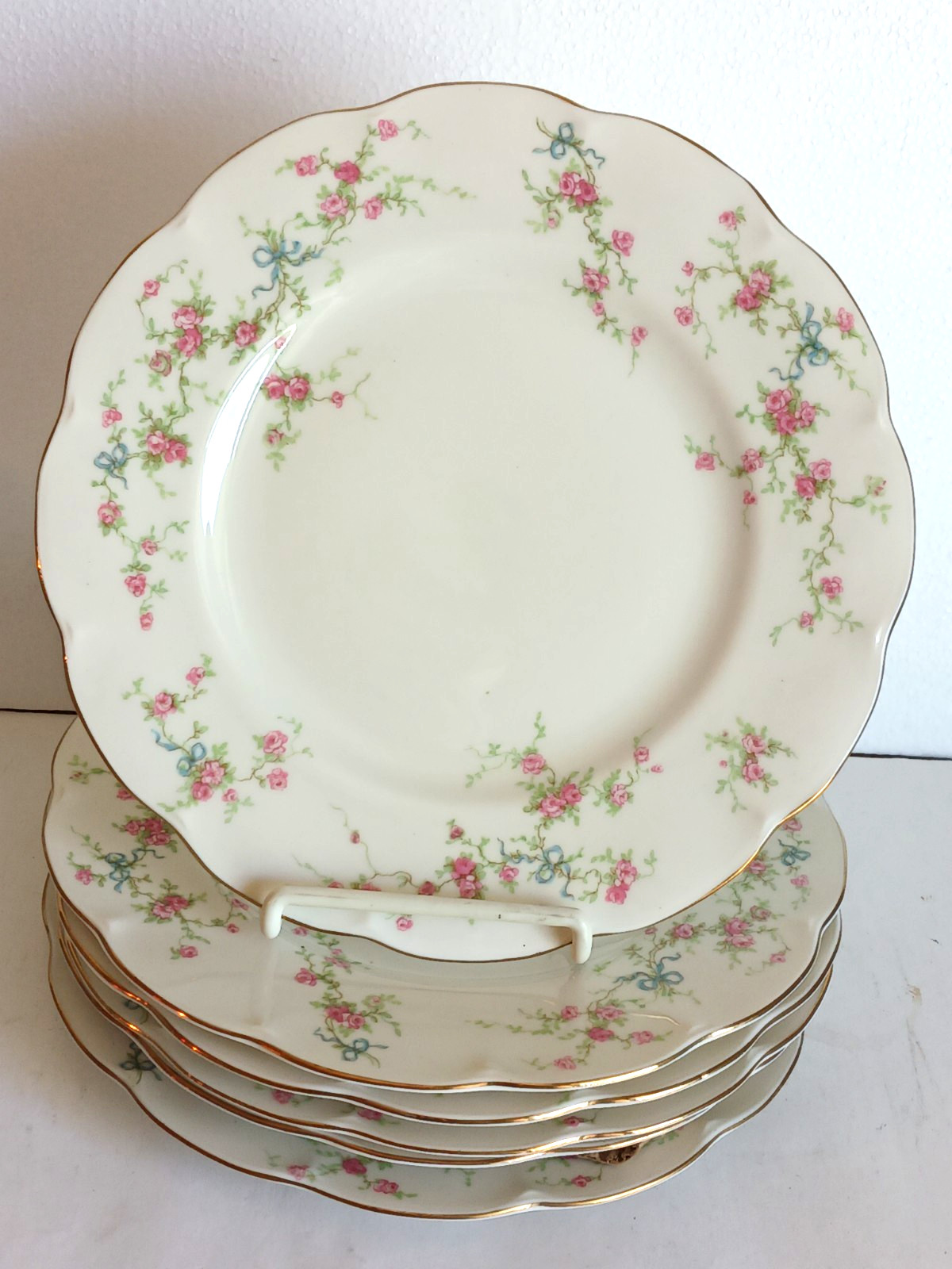 Vintage Limoges Rose Plates 9 1/2 in. Set of 6 Theodore Haviland New York USA