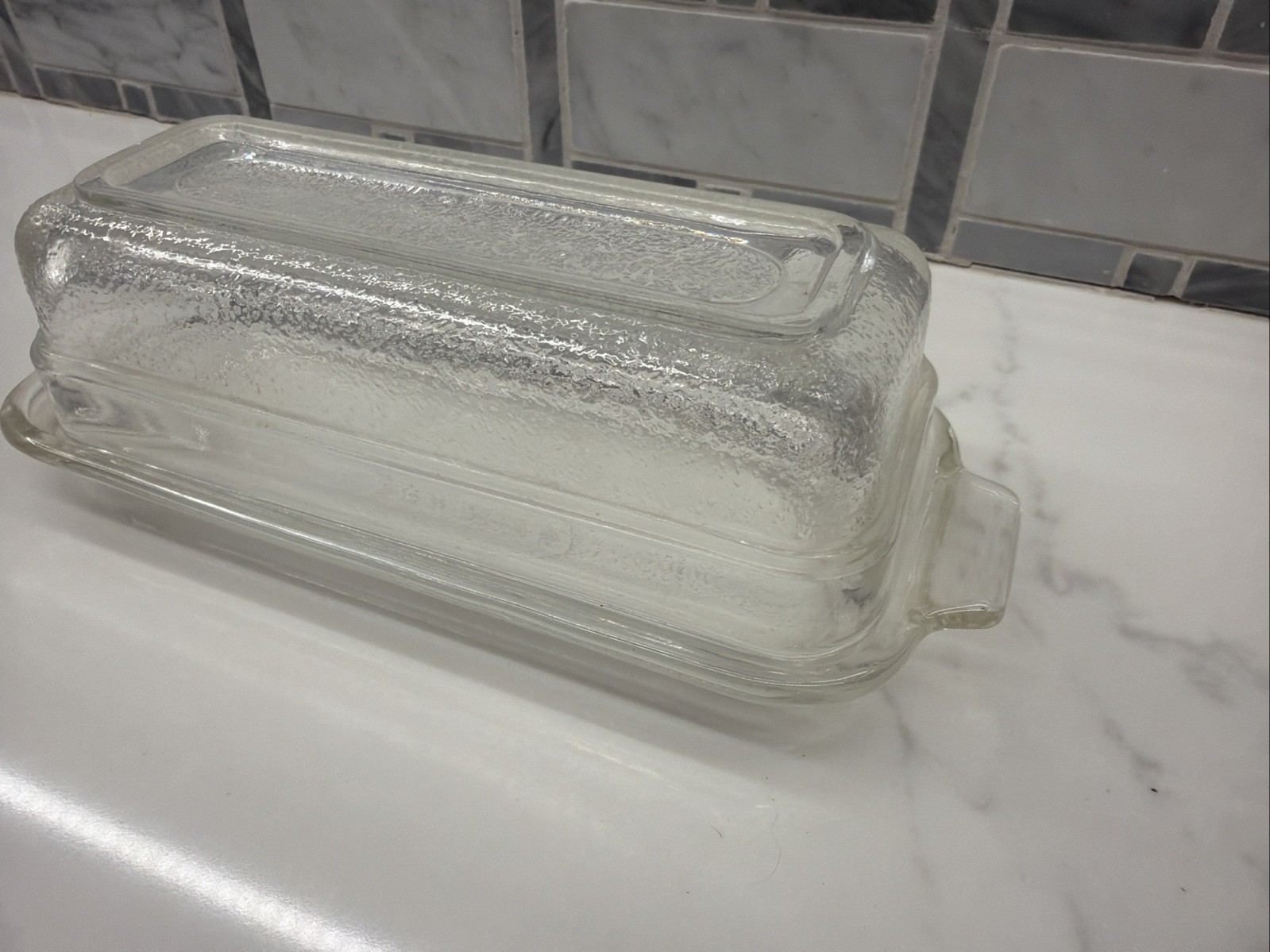 Vintage Fire King Butter Dish With Lid Textured Clear Glass 6 1/2 Inches