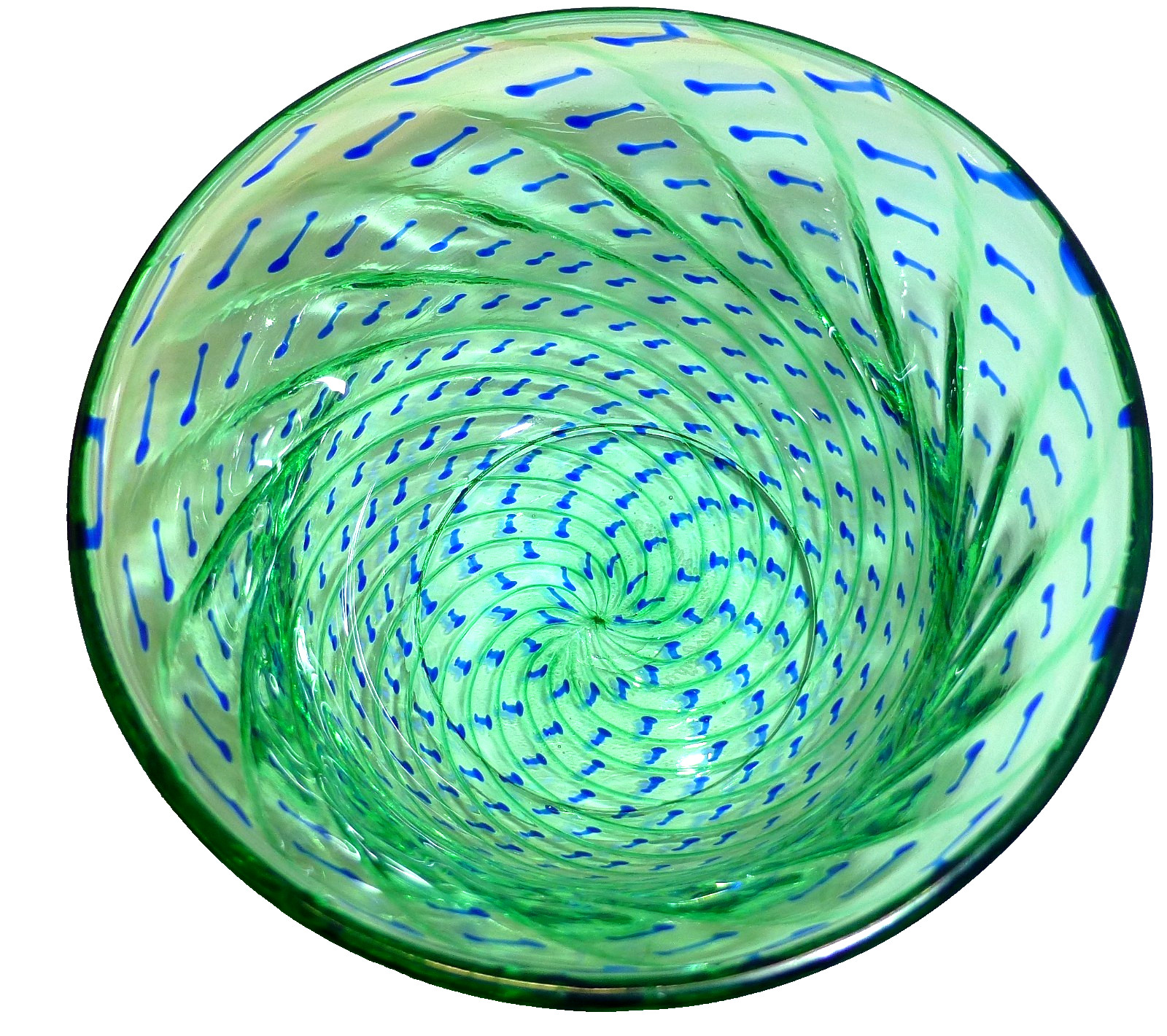 Vintage Zellique art glass bowl swirl blue green signed 1994