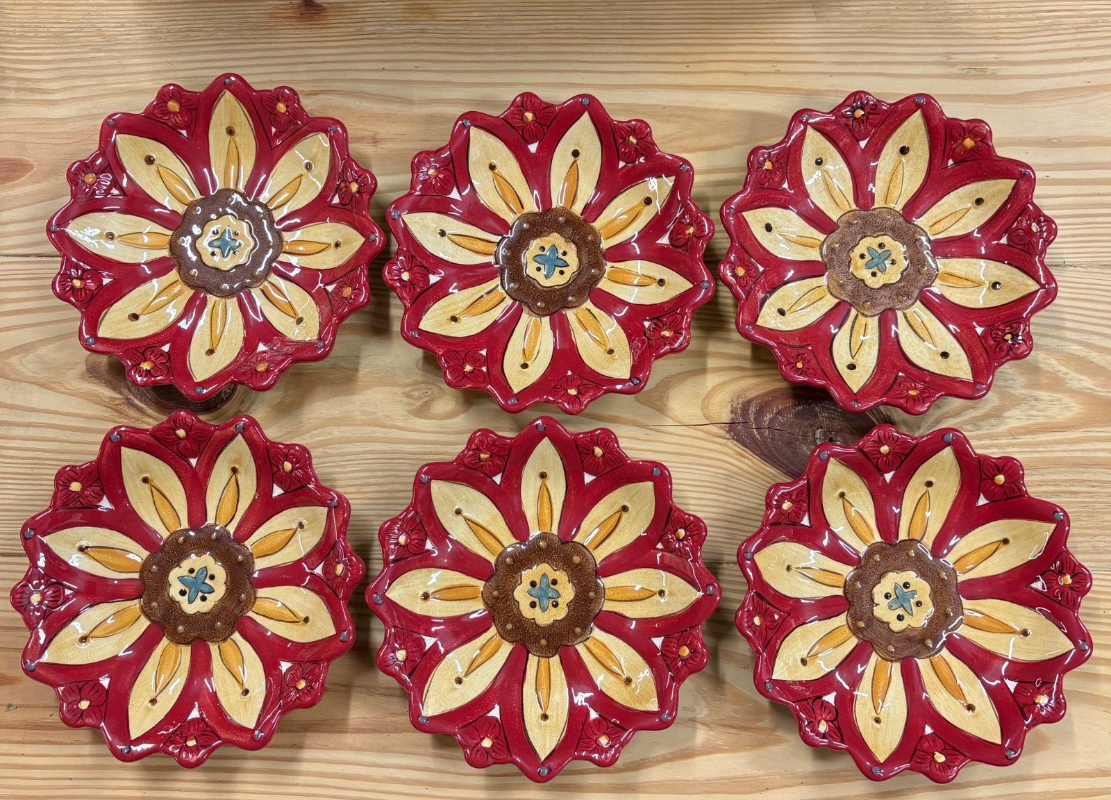 Pier 1 Imports Set Of 6 Carynthum Pattern Hand Painted Salad Plates 8″ Retired