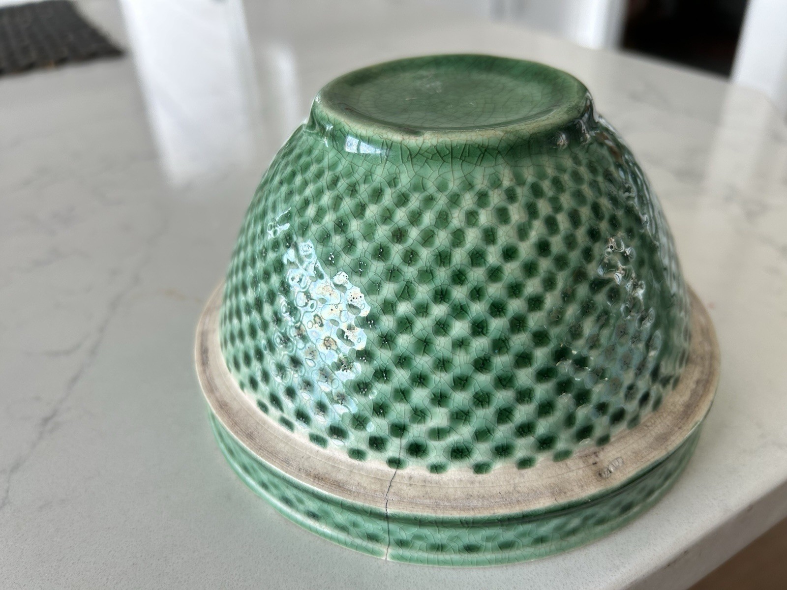 Rare Antique Mccoy Yellow Ware Pottery Green Checkerboard Mixing Bowl 6”