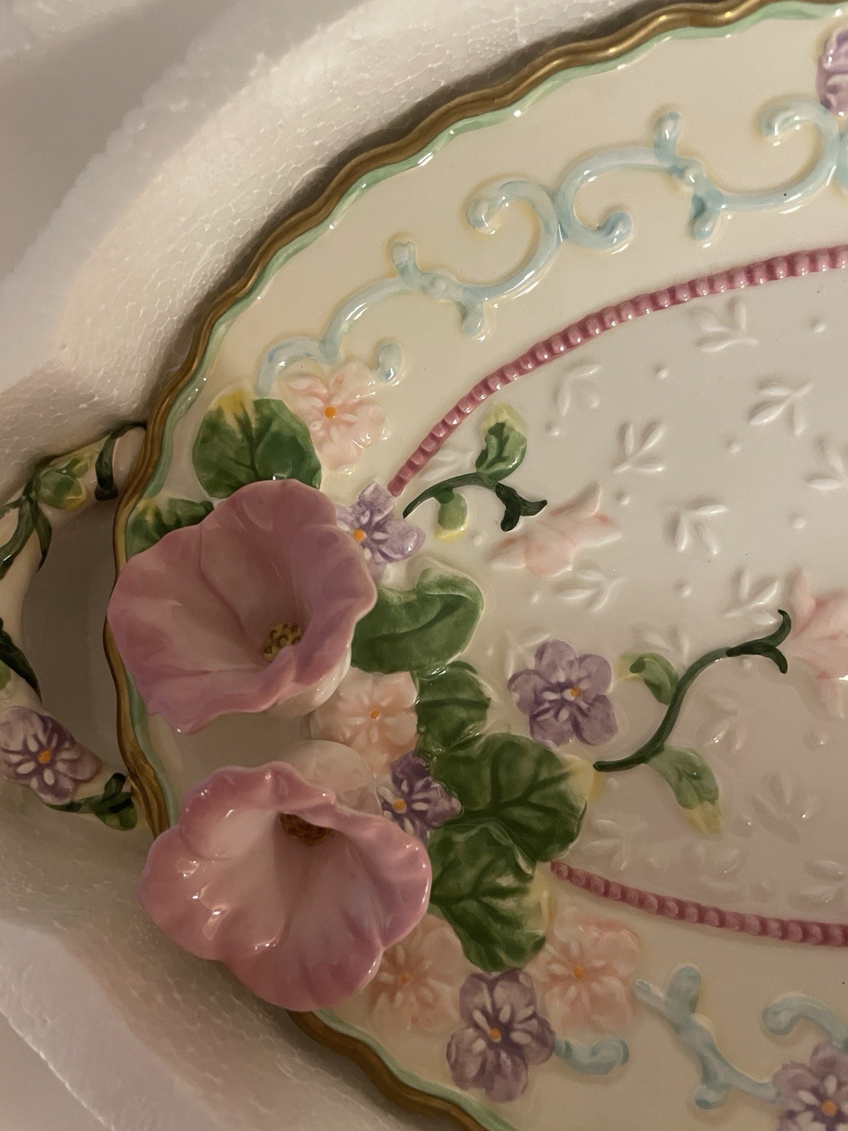 AVON Easter Spring Serving Platter China Tray Plate Flowers Duck Pastel Vtg 2001