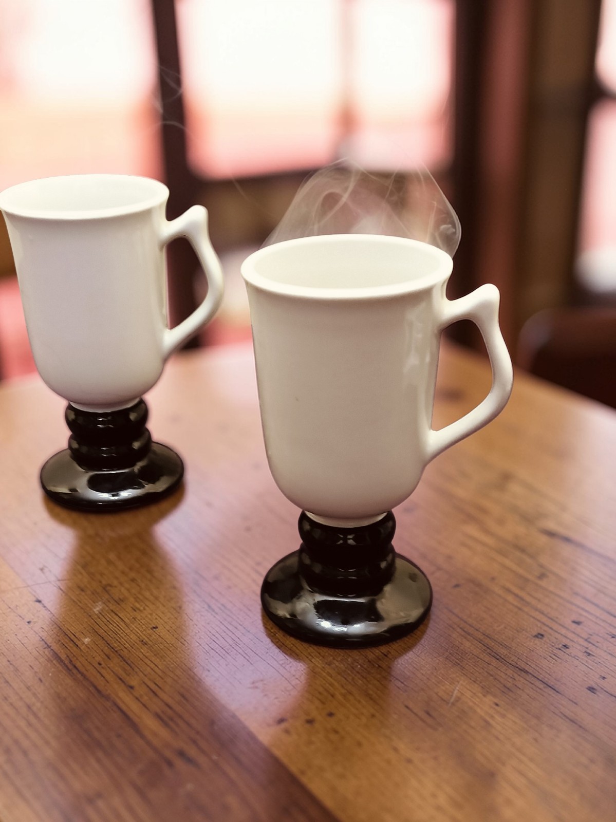 Vintage Hall 1273 White & Black Irish Coffee Mugs 2 Tall Handled Cups