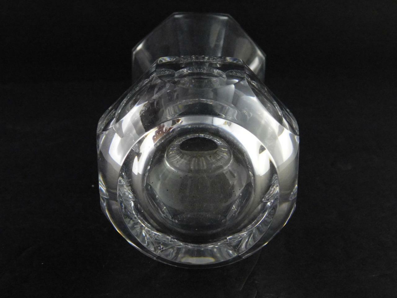 Signed Art Glass Vase Paneled Design Unknown Artist Clear Crystal