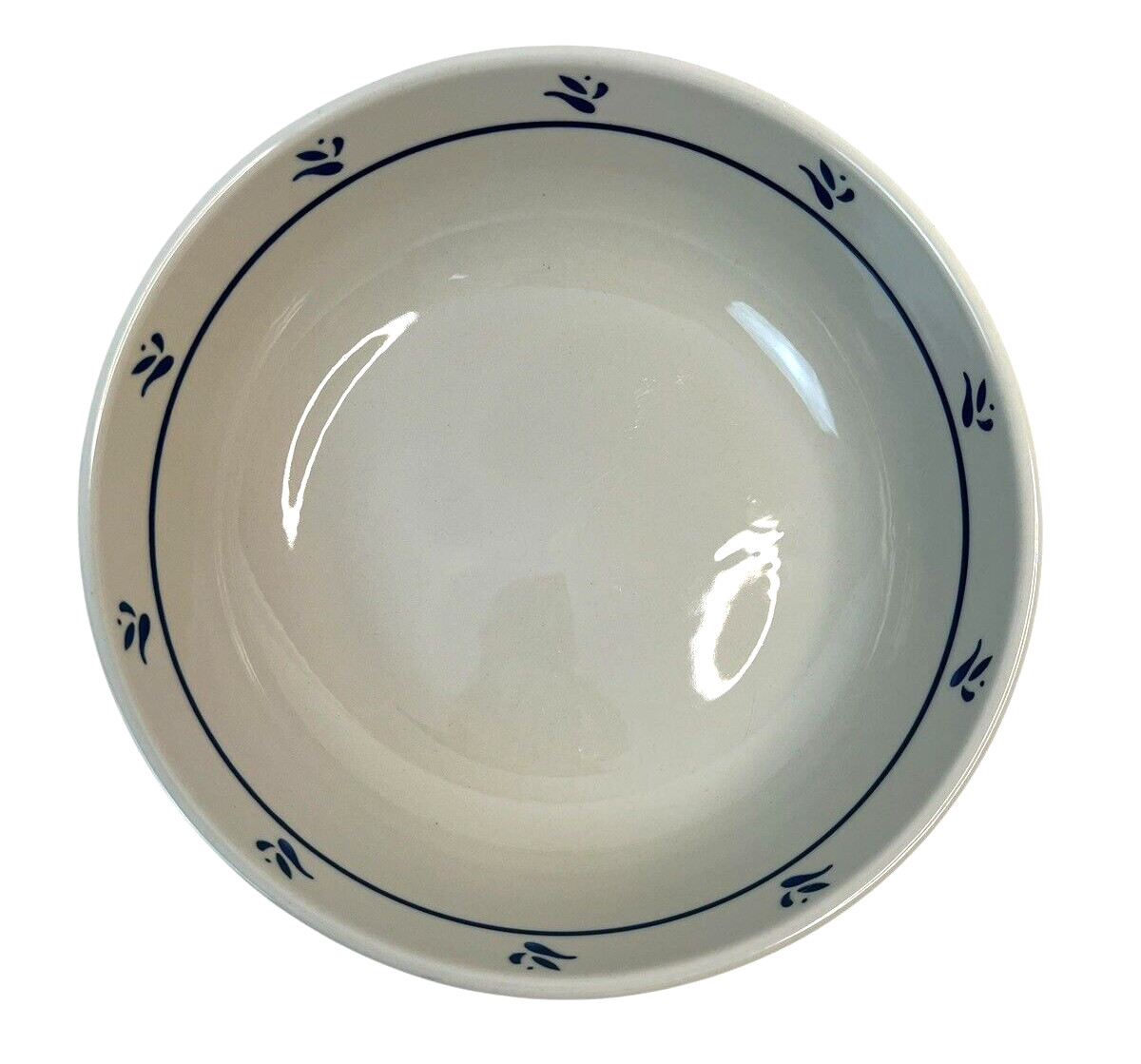 FP Friendship Pottery Flower Round Vegetable Serving Bowl 9 IN Beige Blue -USA