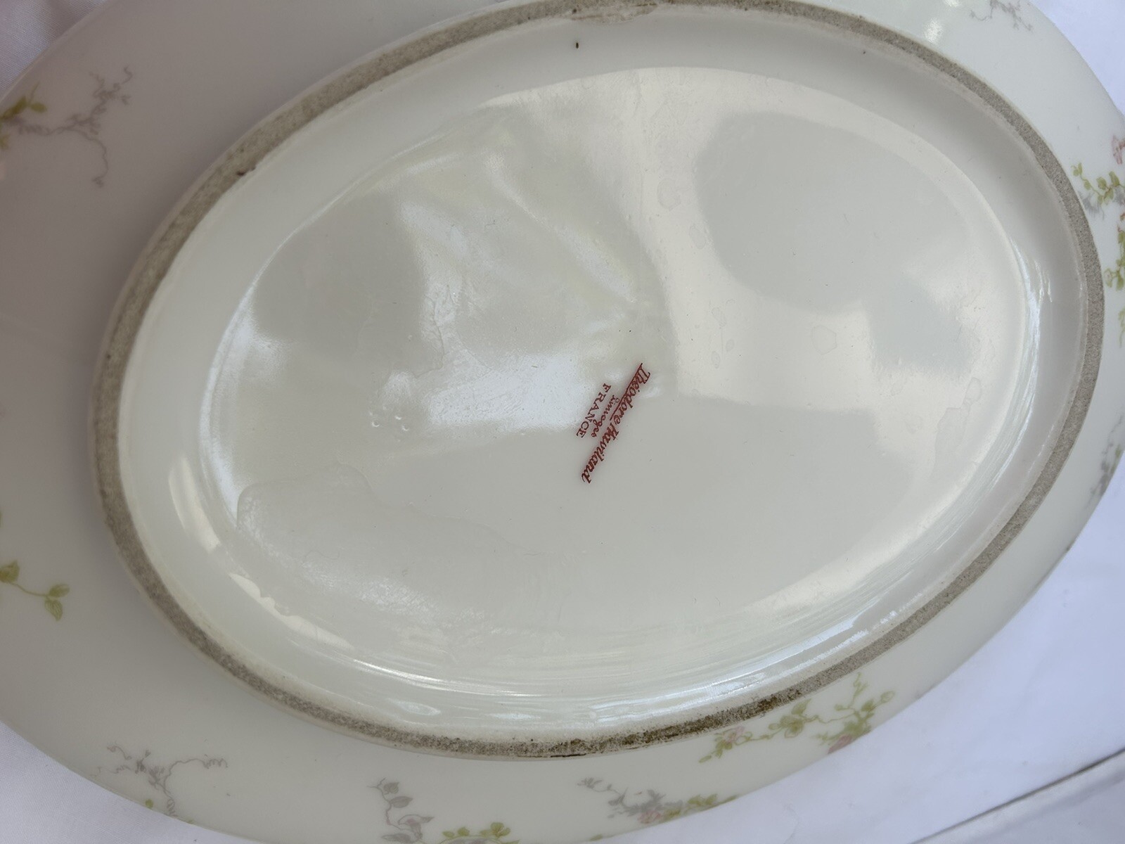 Antique Theodore Haviland Limoges France Pink Flowers Oval Serving Bowl 11 in