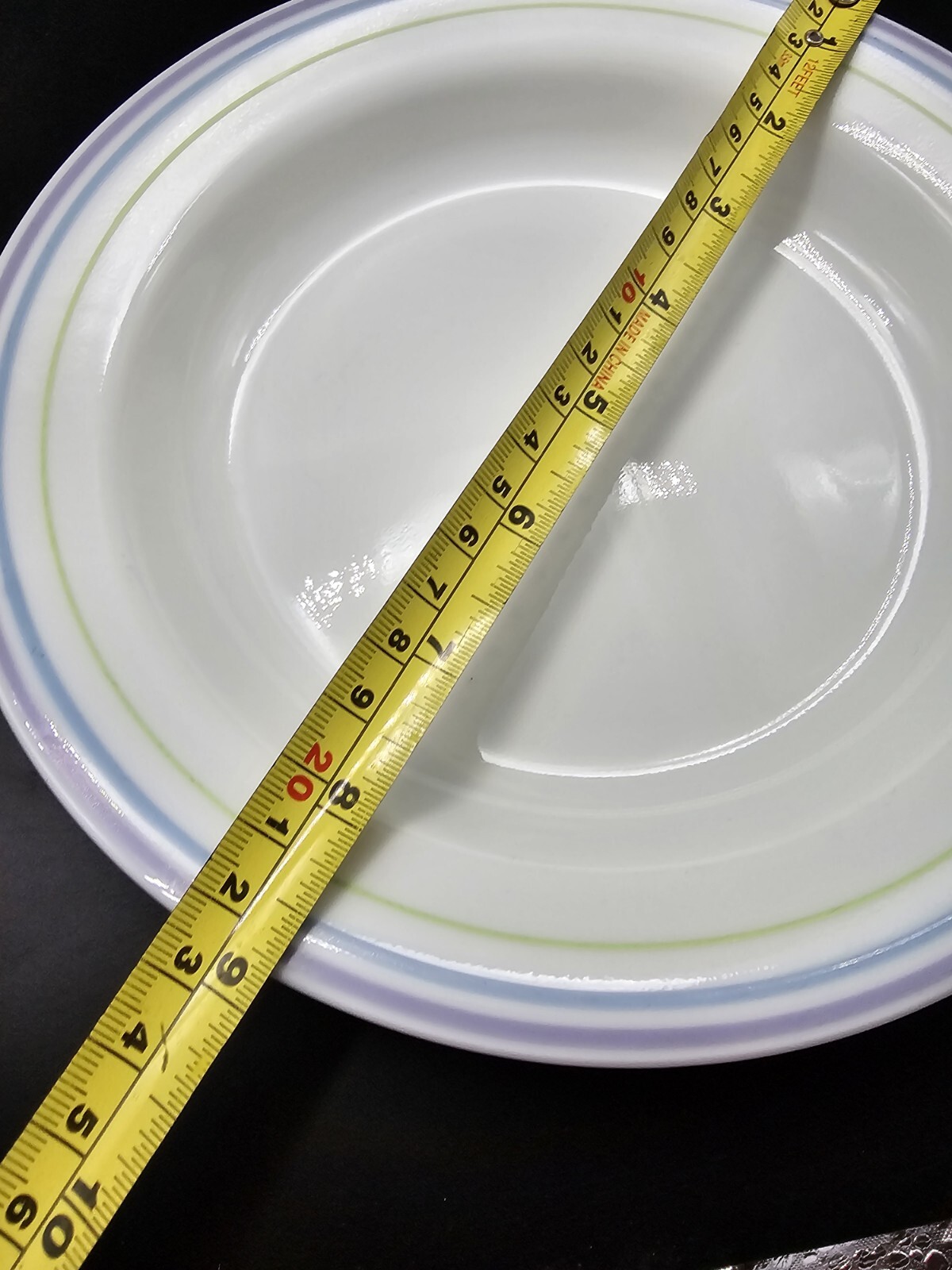Corelle MOONGLOW 15-oz SOUP BOWL 8.5″ Flat Rim Pasta Purple Blue Green Vtg