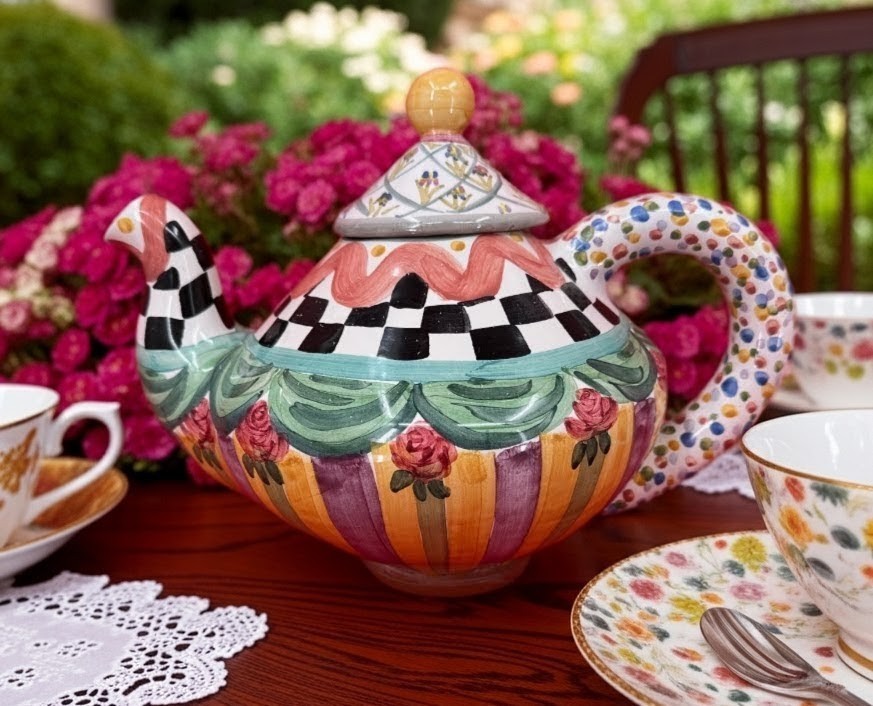 MacKenzie Childs Ceramic Teapot Taylor Odd Fellows