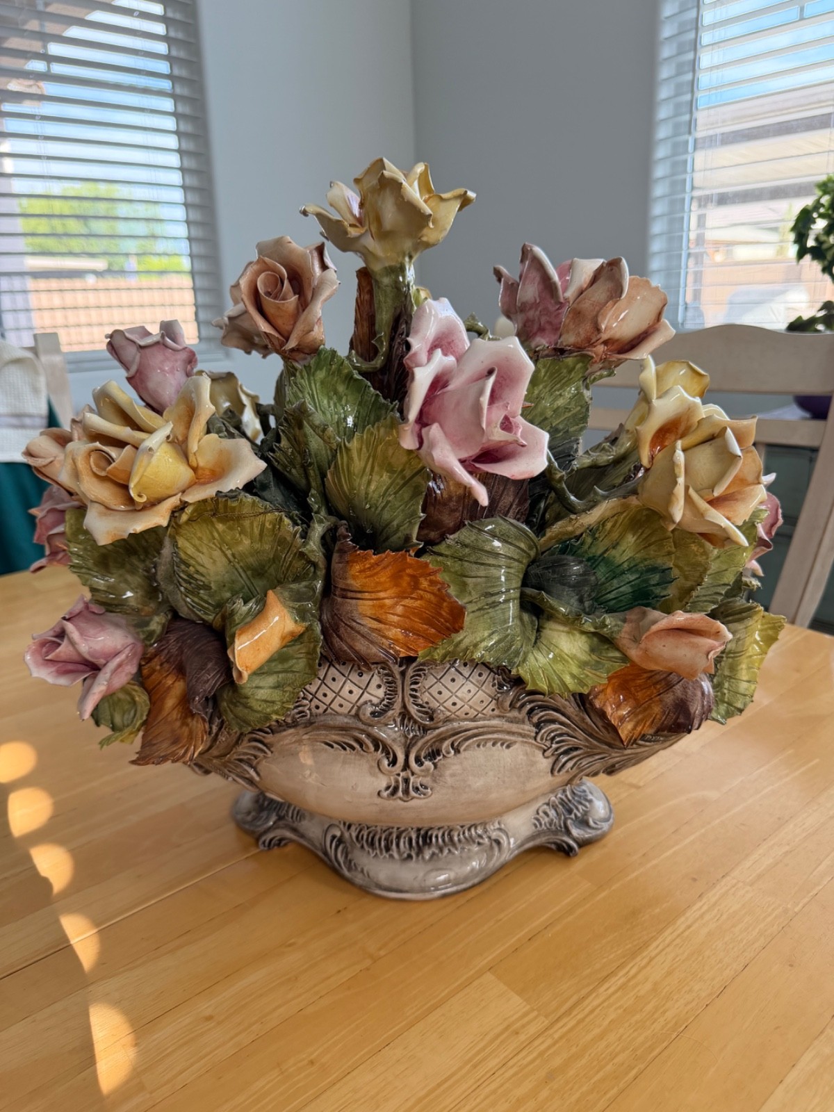 Vintage Capodimonte Porcelain Footed Extra Large Flower Centerpiece