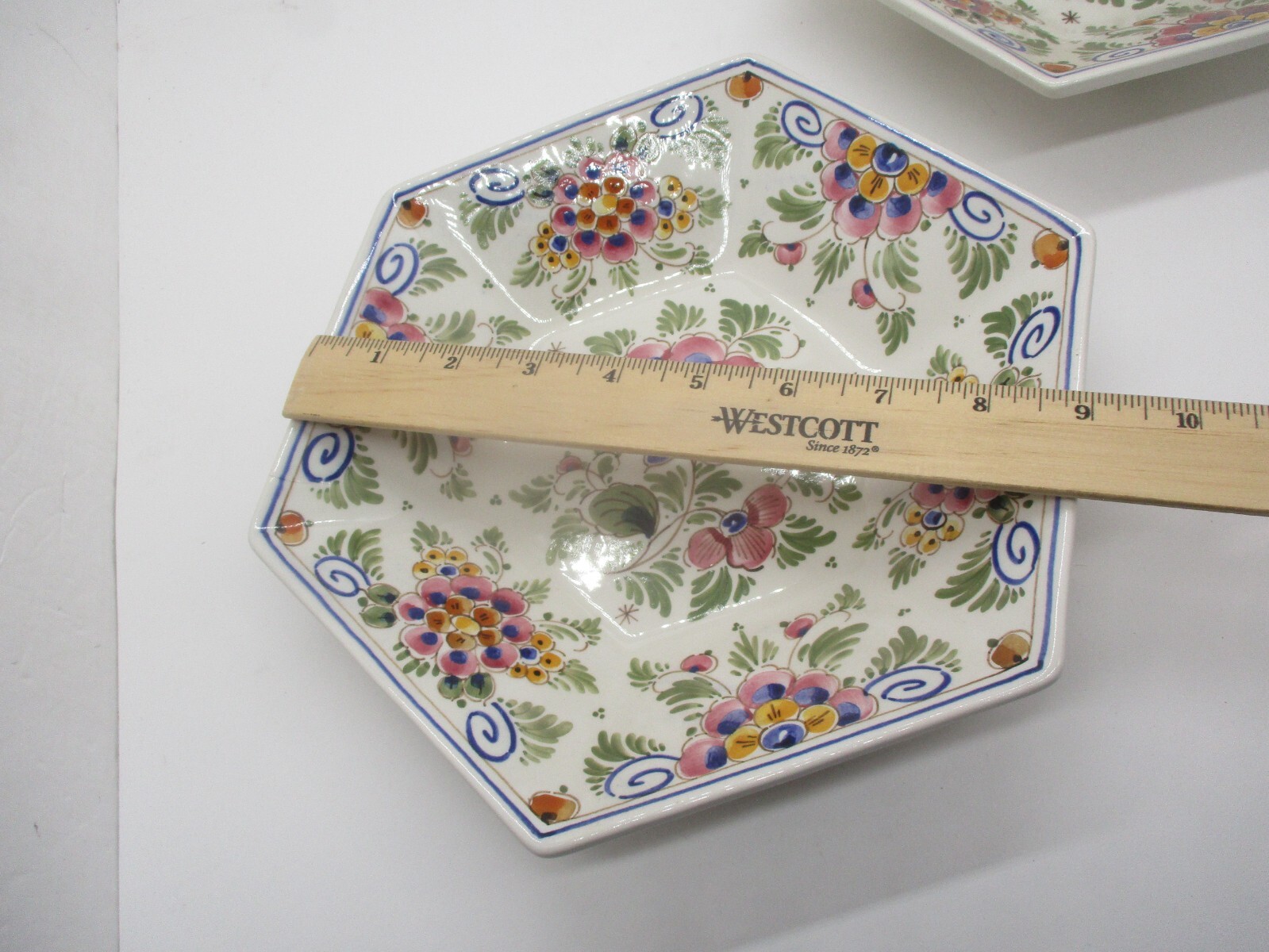 2 Vintage DP Delft Hexagon Floral 9″ Bowls
