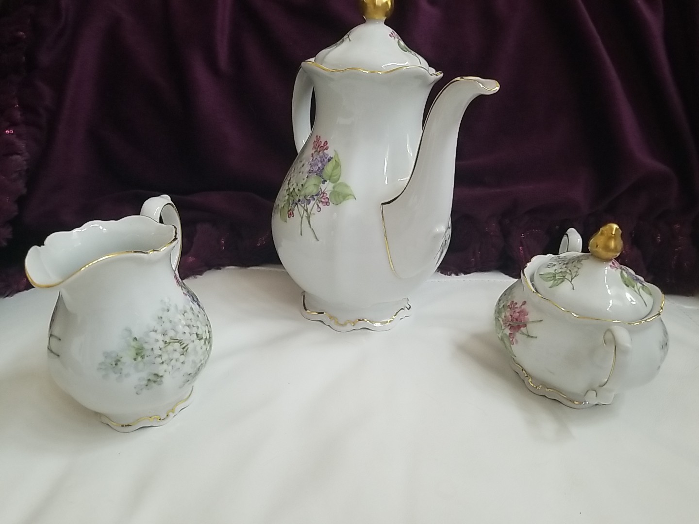 Mitterteich Bavaria Lilac Tea Set Teapot Sugar & Creamer Excellent Condition
