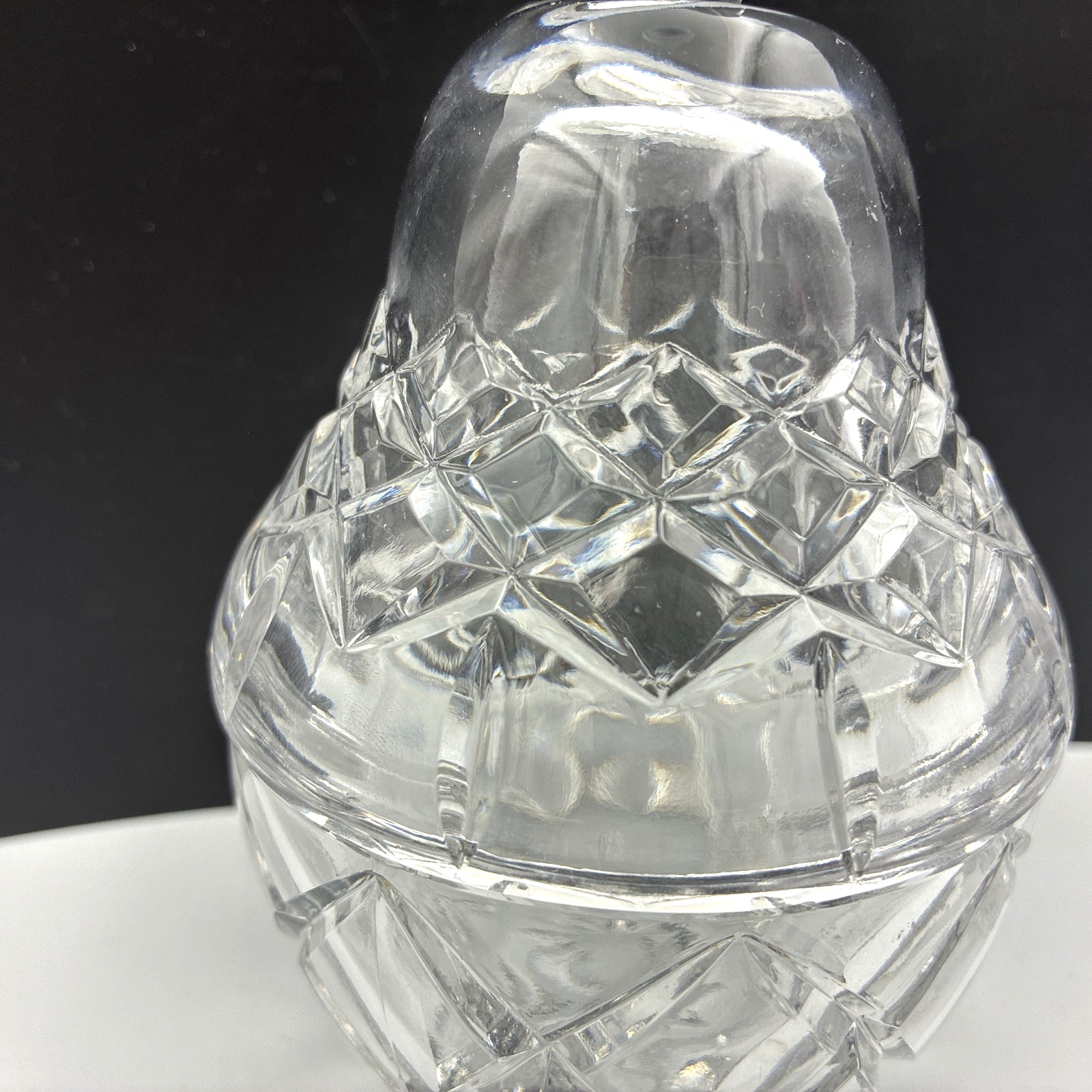 Vintage Pear Shaped Cut Crystal Glass Style Lidded Jam Candy Condiment Dish 6in