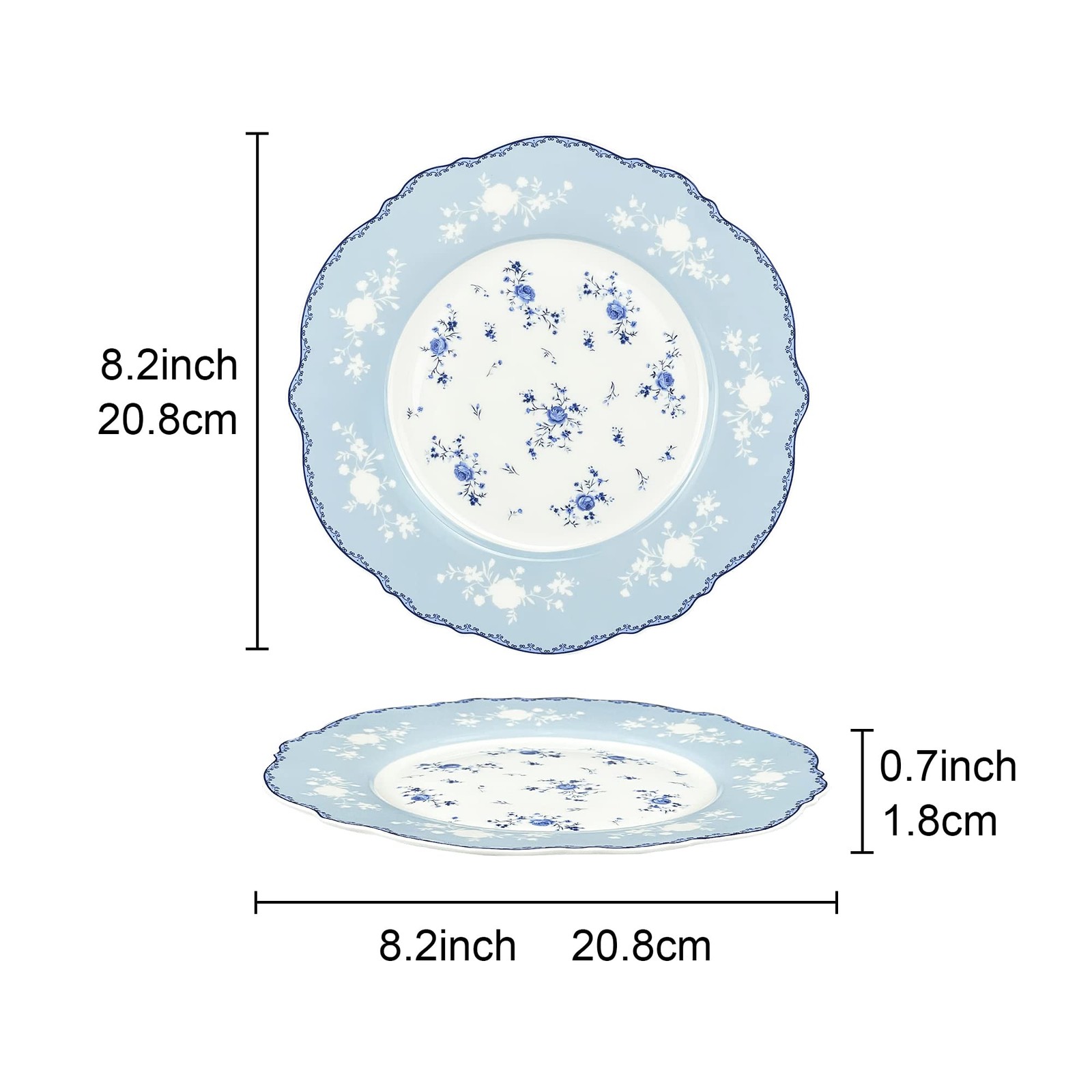 fanquare 8 Inch Porcelain Dessert Plates Set of 4, 8.2″ plate, Blue