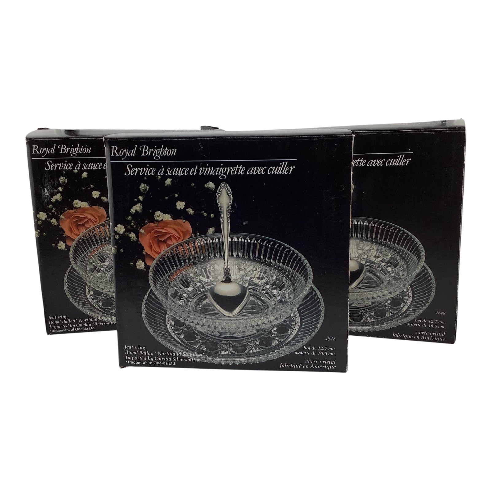 Vintage New Lot 3 Crystal Sauce Dressing Set Elegant Tablescape Fine Dining