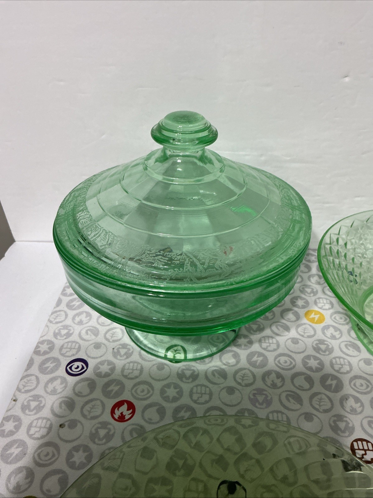 Mixed Lot 7 Piece Vintage Uranium Glass – Candy Bowl – Desert Bowl – More! Look!