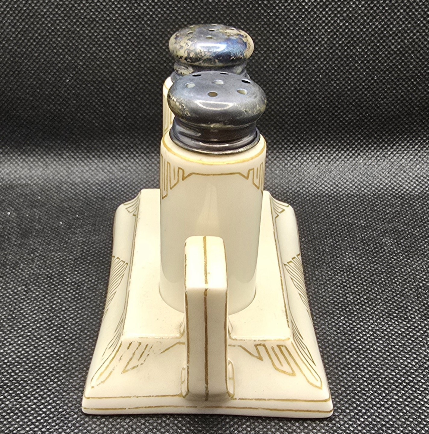 Antique 1906 Lenox Belleek Porcelain Salt & Pepper Shaker Set w/ Stand Art Deco