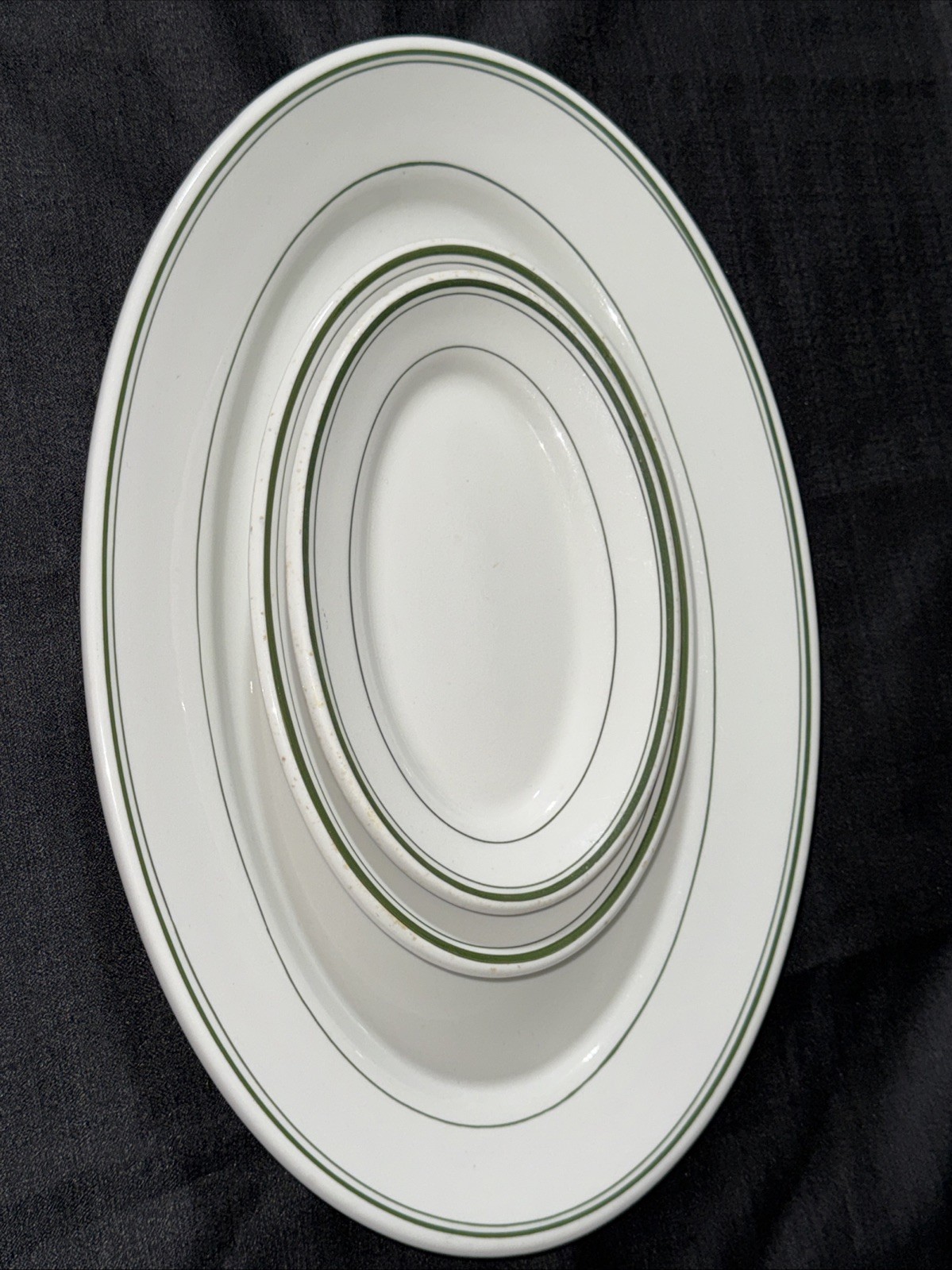 15.5” Sterling Vitrified China Restaurant Ware Green Oval Patter Plate Lot Of 3