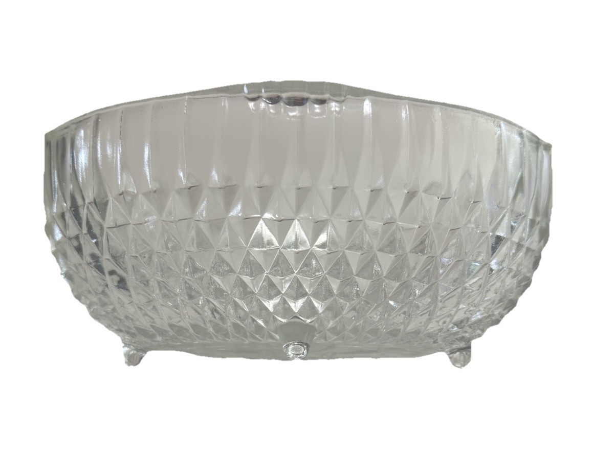 Vtg Indiana Glass Co Pressed Clear Glass Diamond Quilt Pattern Footed Oval Bowl