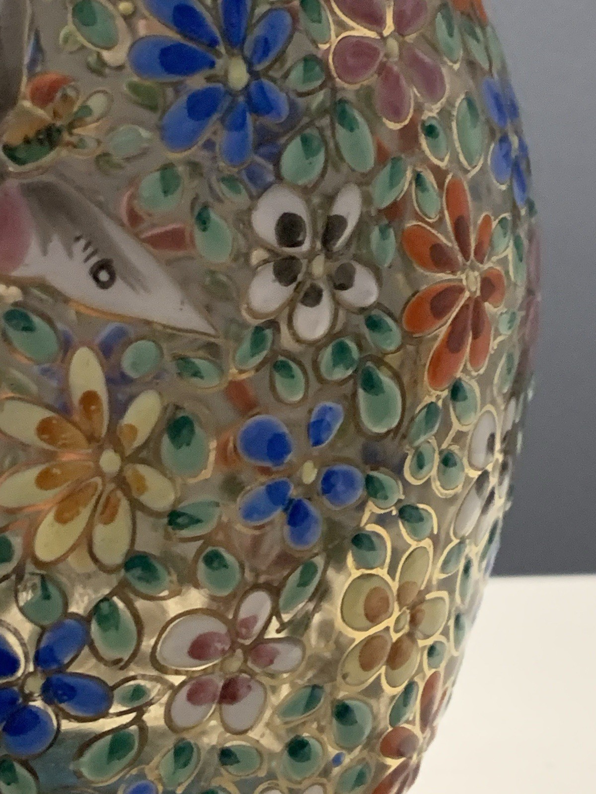 Vintage Rare Moser Hand Painted Multicolor Floral Art Glass Pitcher with Handle