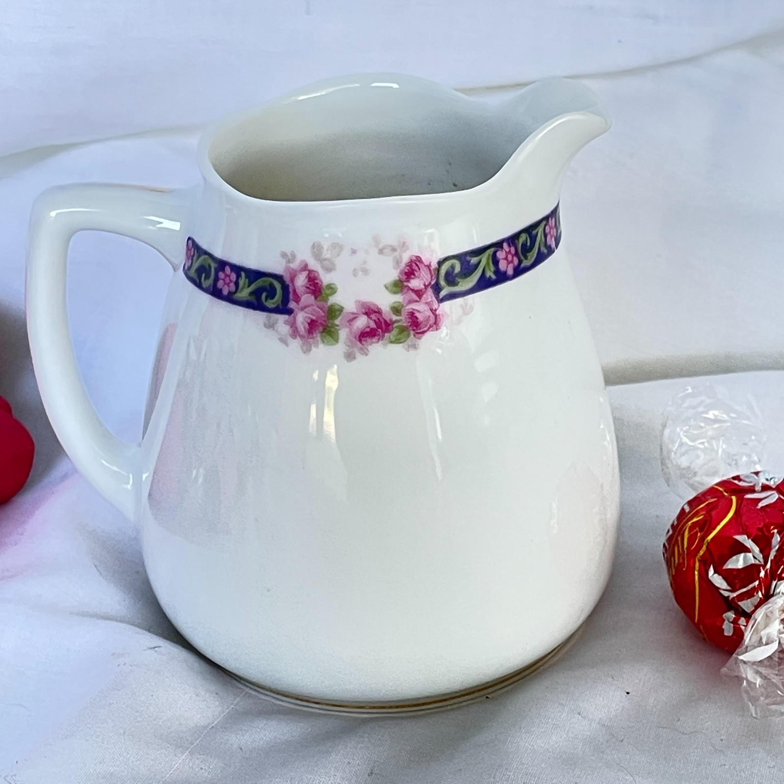Vintage 1910s Hermann Ohme Silesia White Porcelain Rose Garland Creamer Art Deco