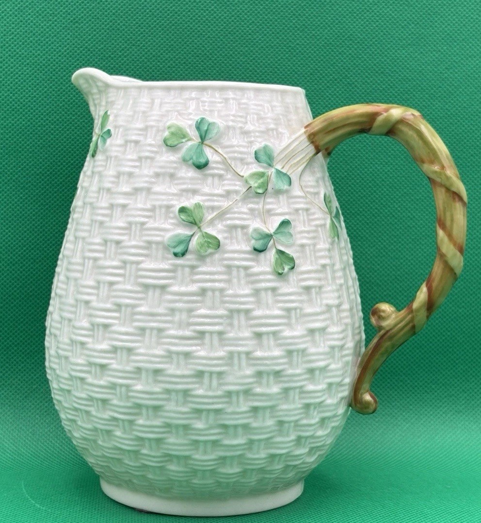 Vintage Belleek Ireland Shamrock Pitcher – 4th Mark (1st Green) 1946-1955 – 6”