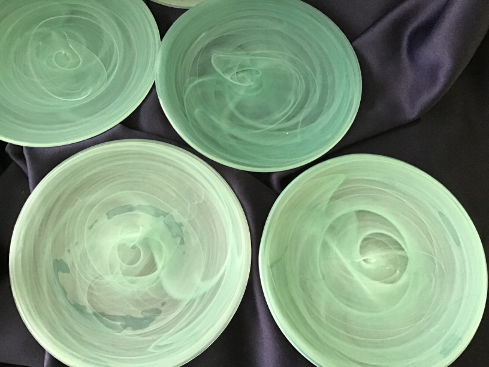 6 PIER ONE aqua ALABASTER glass SALAD PLATES EXCELLENT! PIER 1 turquoise green