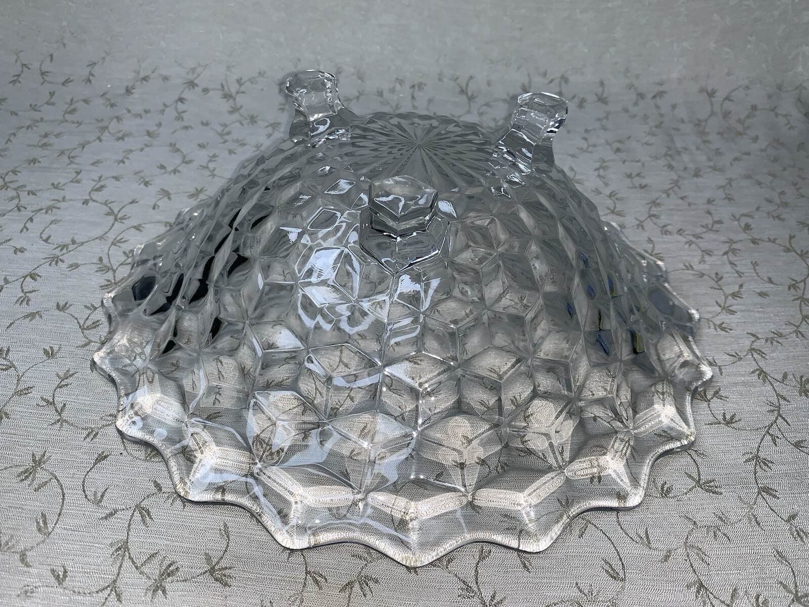 Fostoria American Cubist Clear Glass 3 Footed Serving Bowl 10” Vintage