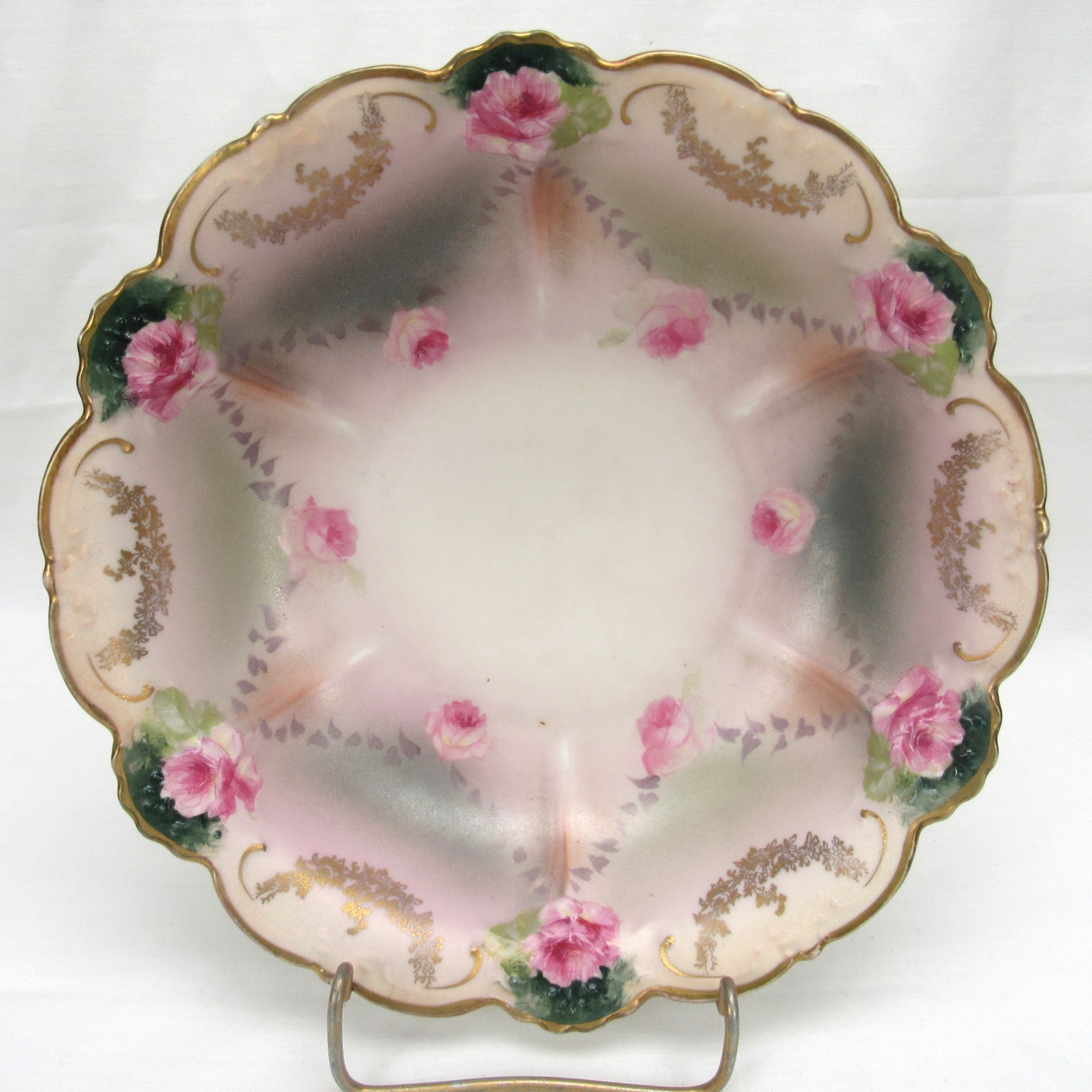 Antique Royal Austria O&EG hand painted Serving berry Bowls Pink Roses gold