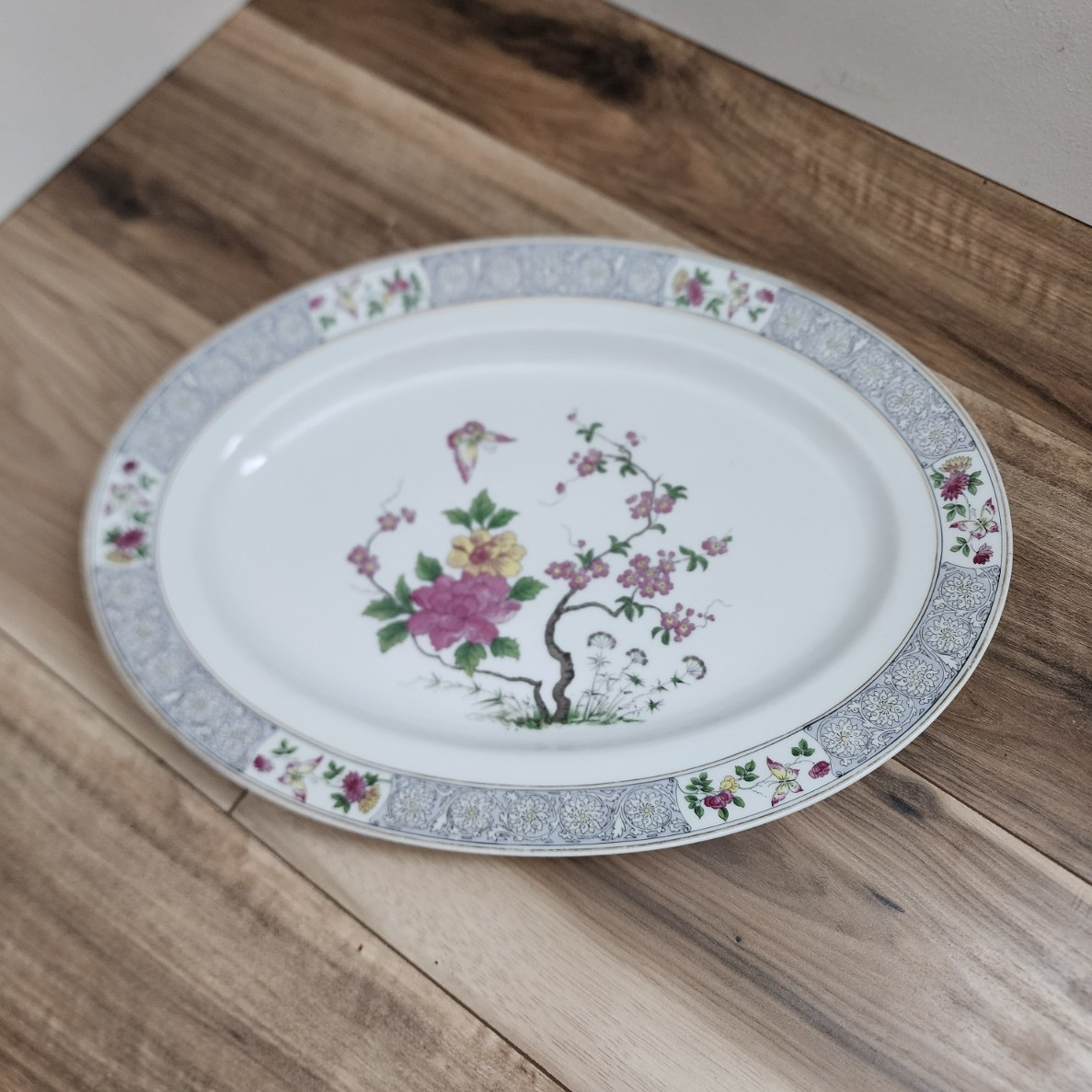 Crown Imperia Nankin Floral Oval Platter Porcelain 16×11 in Czecho-Slovakia