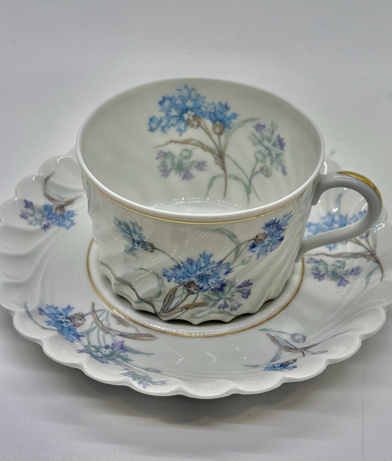 HAVILAND Limoges Bergere Blue Flowers Coffee / Tea Cup & Saucer
