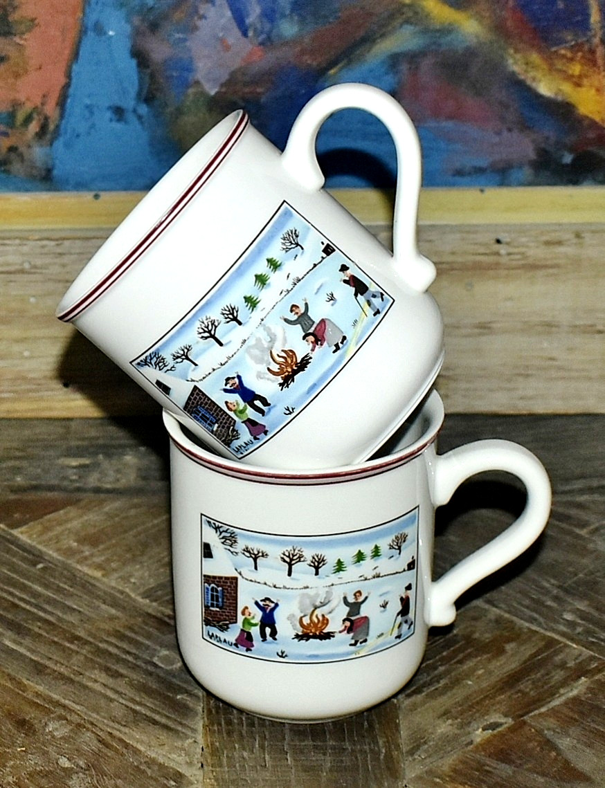 Villeroy & Boch Luxembourg Naif Christmas 13-1/2″ Sandwich Tray & 2 Mugs
