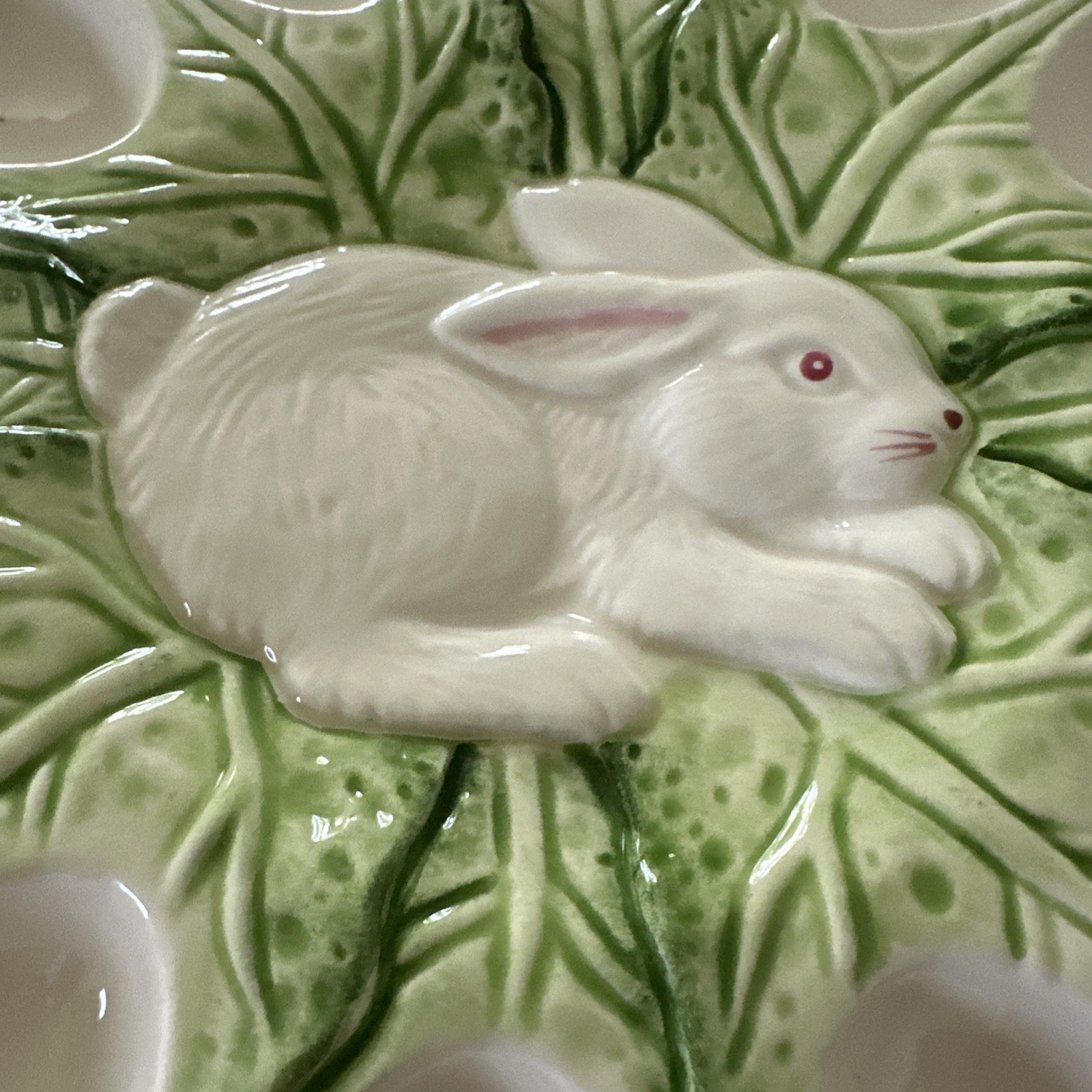 Vintage Strata Bunny Lane Deviled Egg Platter Green Cabbage Easter Rabbit