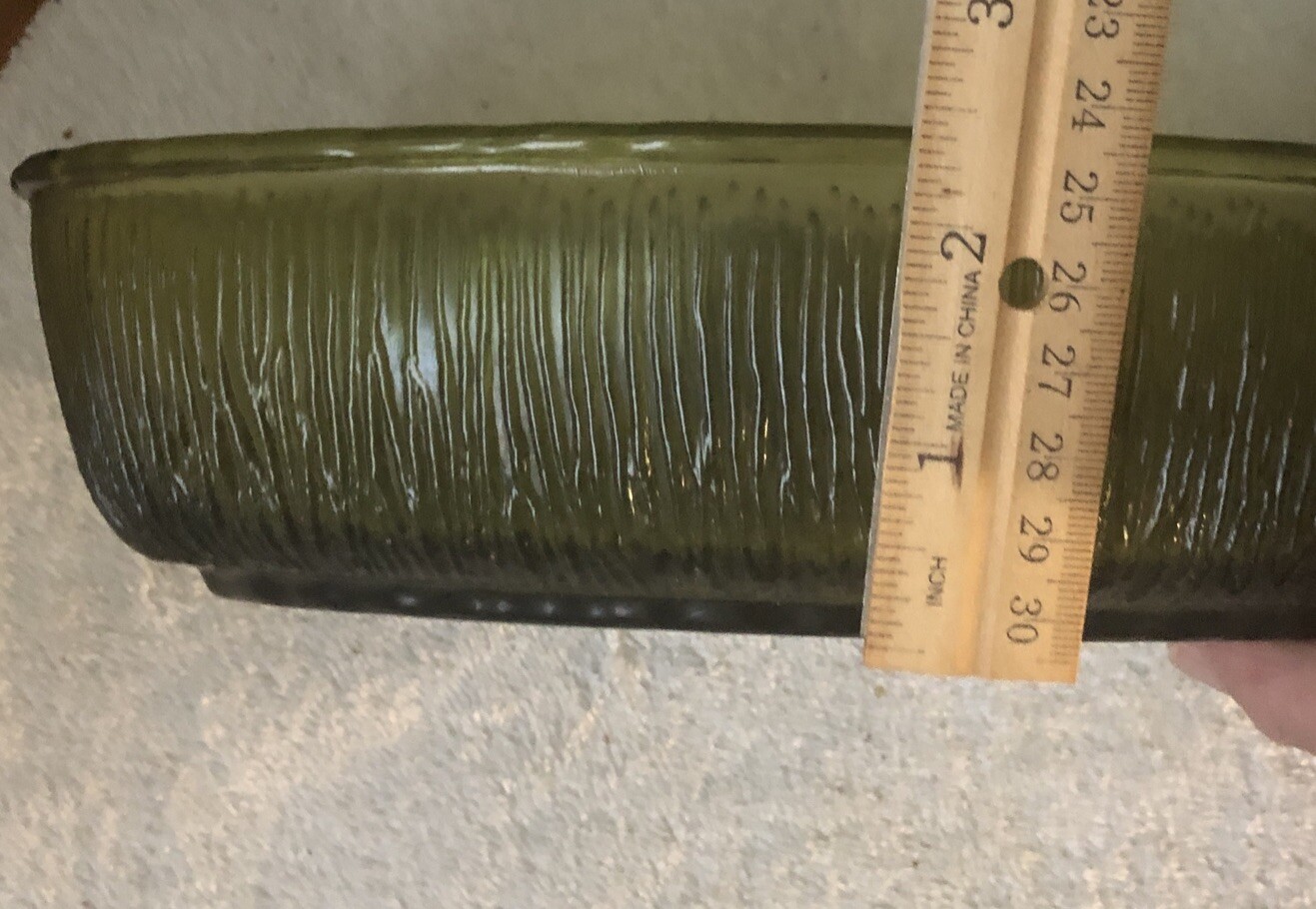 Oval Serve Dish Planter Bark Pattern 9.25×5.25×2.2 FTD 1975 Avocado Green Glass