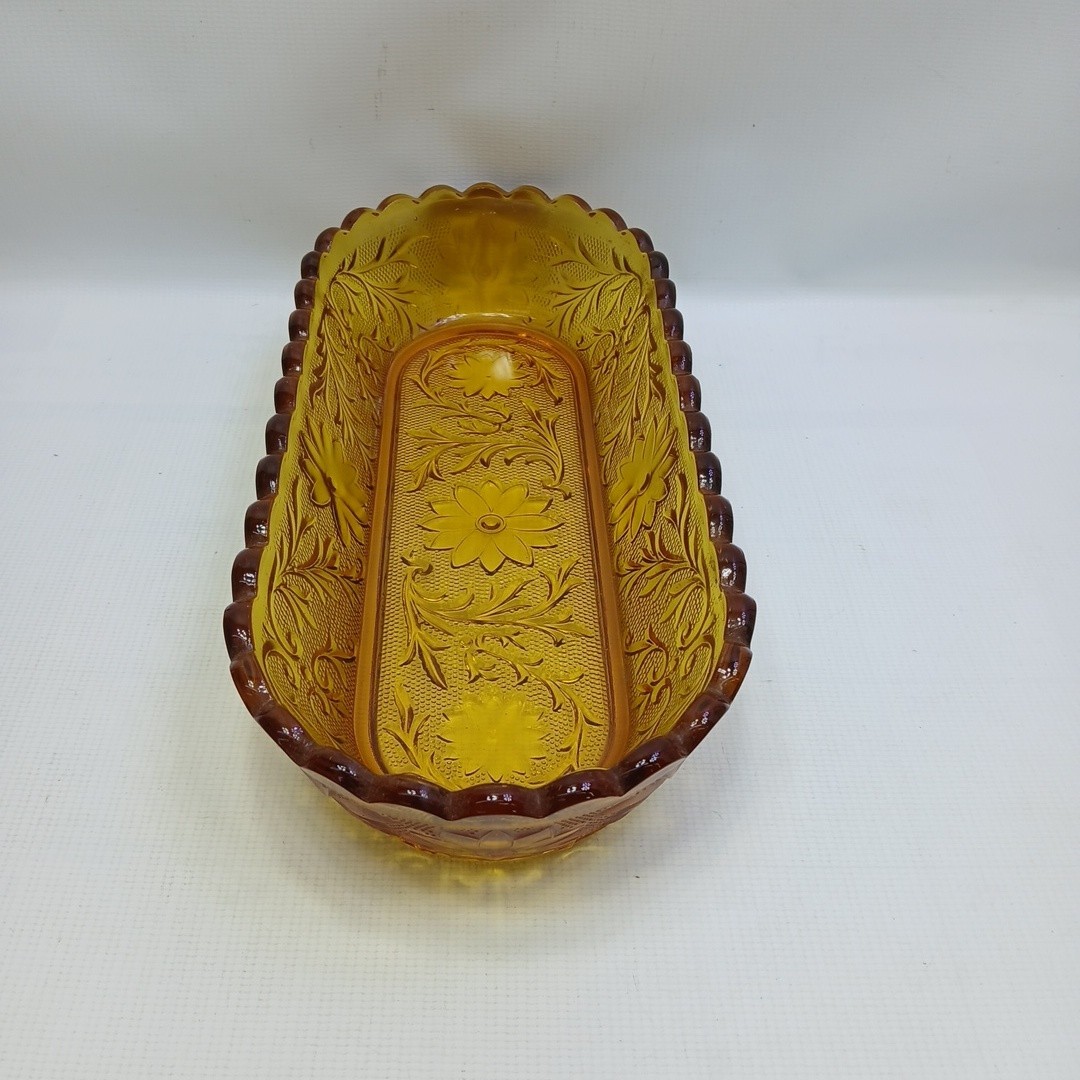 Indiana Glass Tiara Sandwich Amber Celery Dish 10″ Oval Serving Bowl