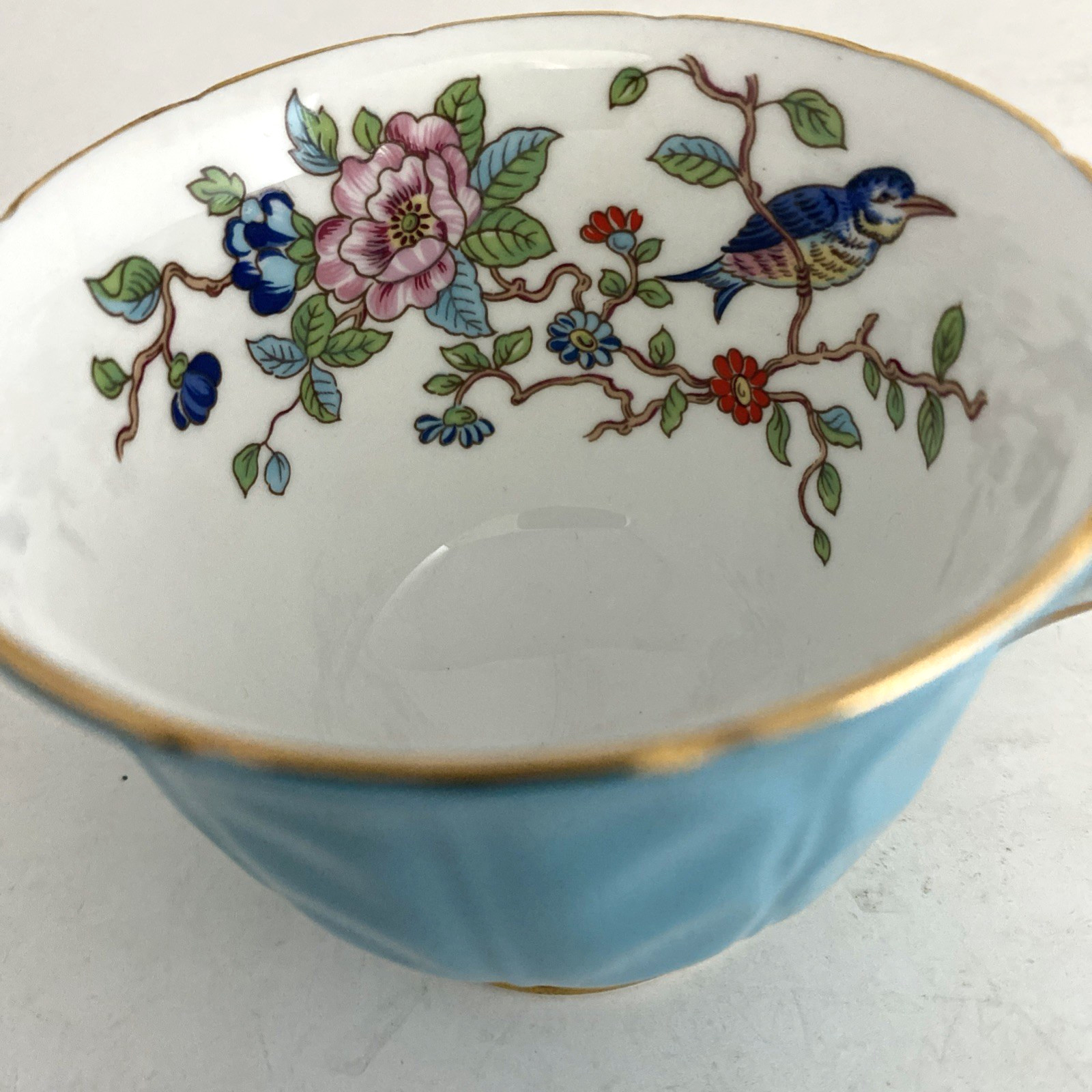 2- Aynsley Pembroke Teacups And Saucers Rust And Blue w/ Gold Trim