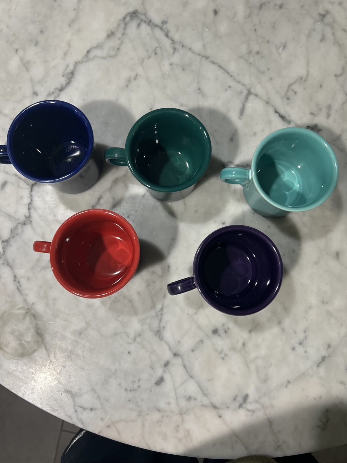 Lot of 5 Vintage Fiesta Ware Mixed Colors Coffee Mugs Cups O Ring Handle HLC