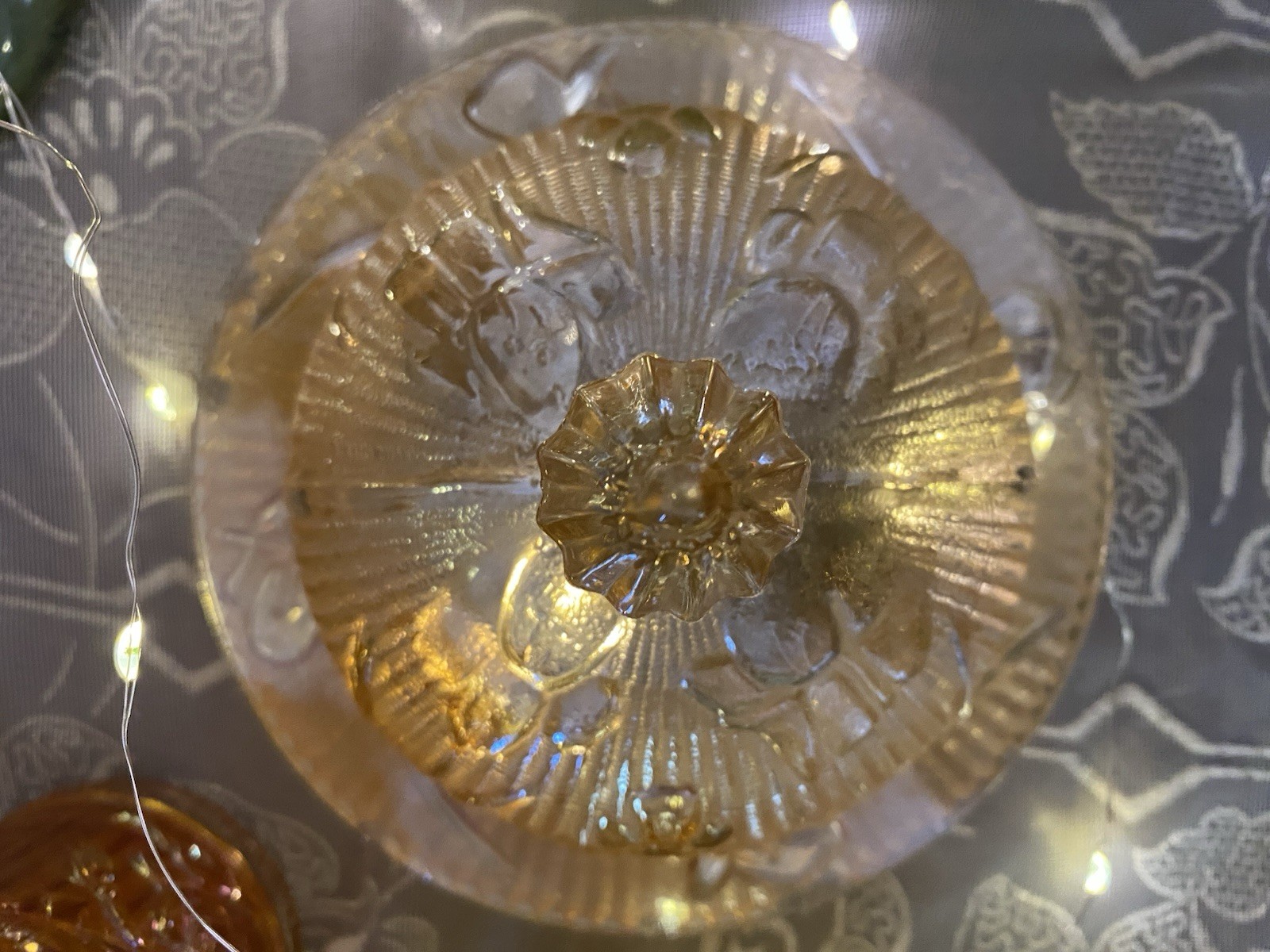 Jeanette Glass Iris And Herringbone Carnival Glass Marigold Butter Dish